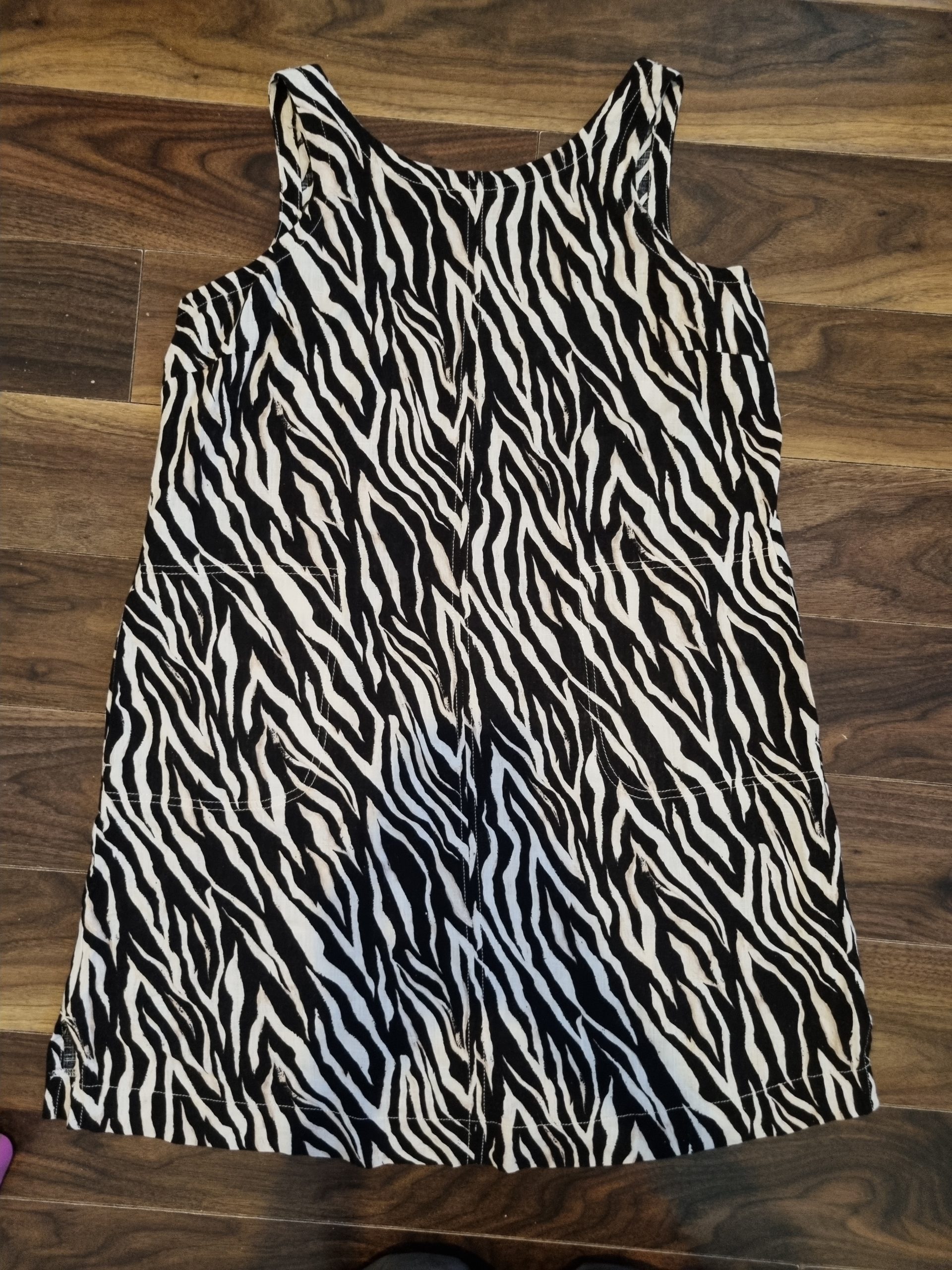 Next Black & White Zebra Print Tank Dress UK 16 Linen Blend
