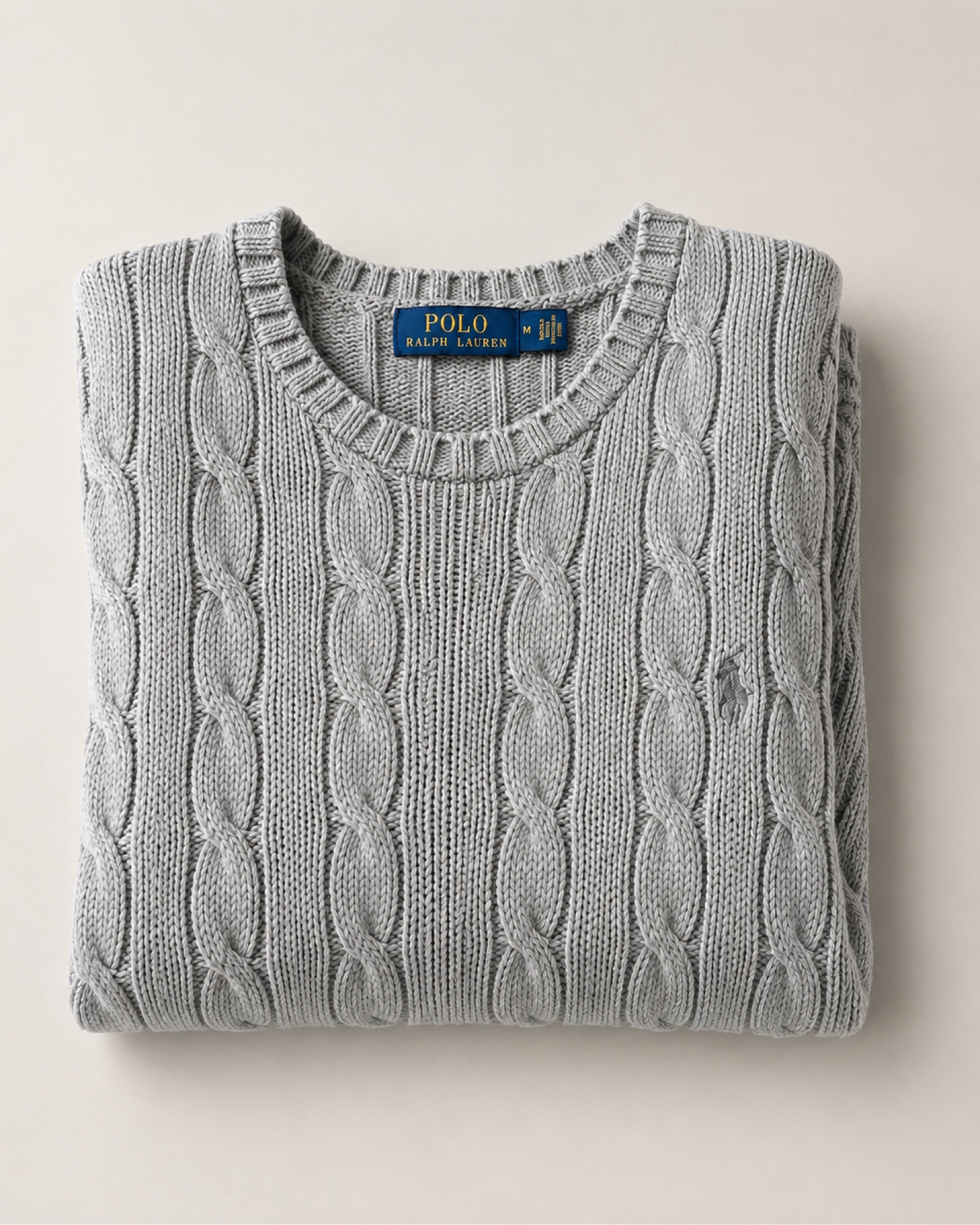 Polo Ralph Lauren Grey Cable Knit Sweater Medium Cotton