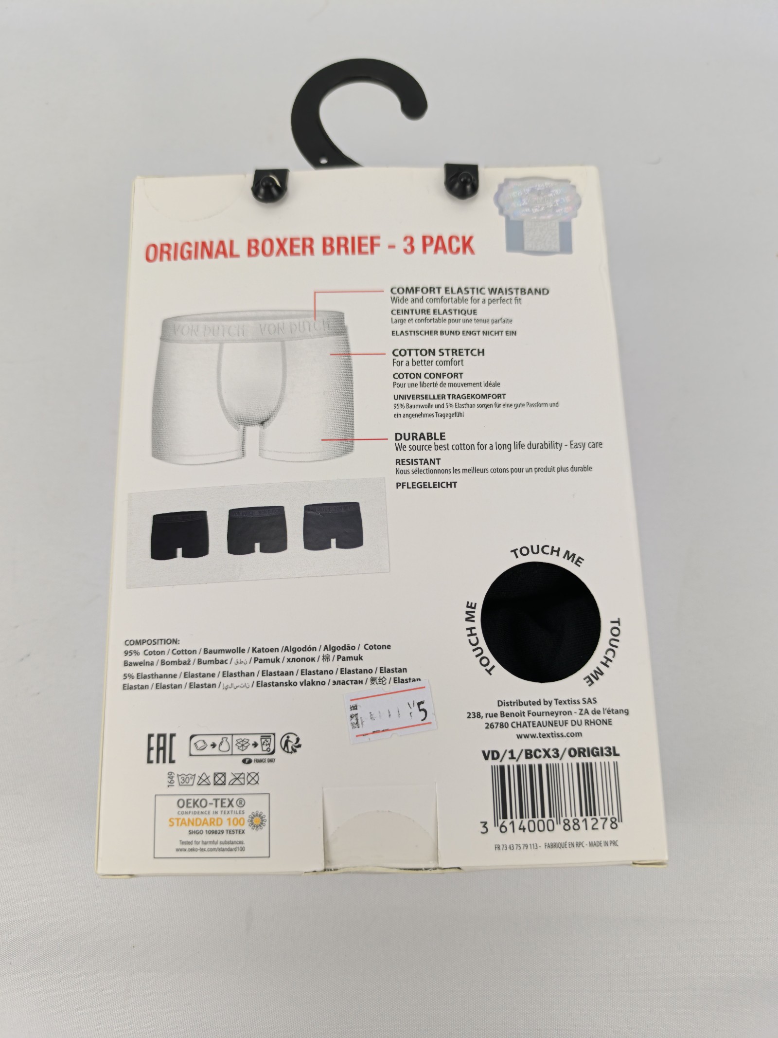 Von Dutch Black & Blue Cotton Stretch 3-Pack Boxer Briefs Large Men image 3