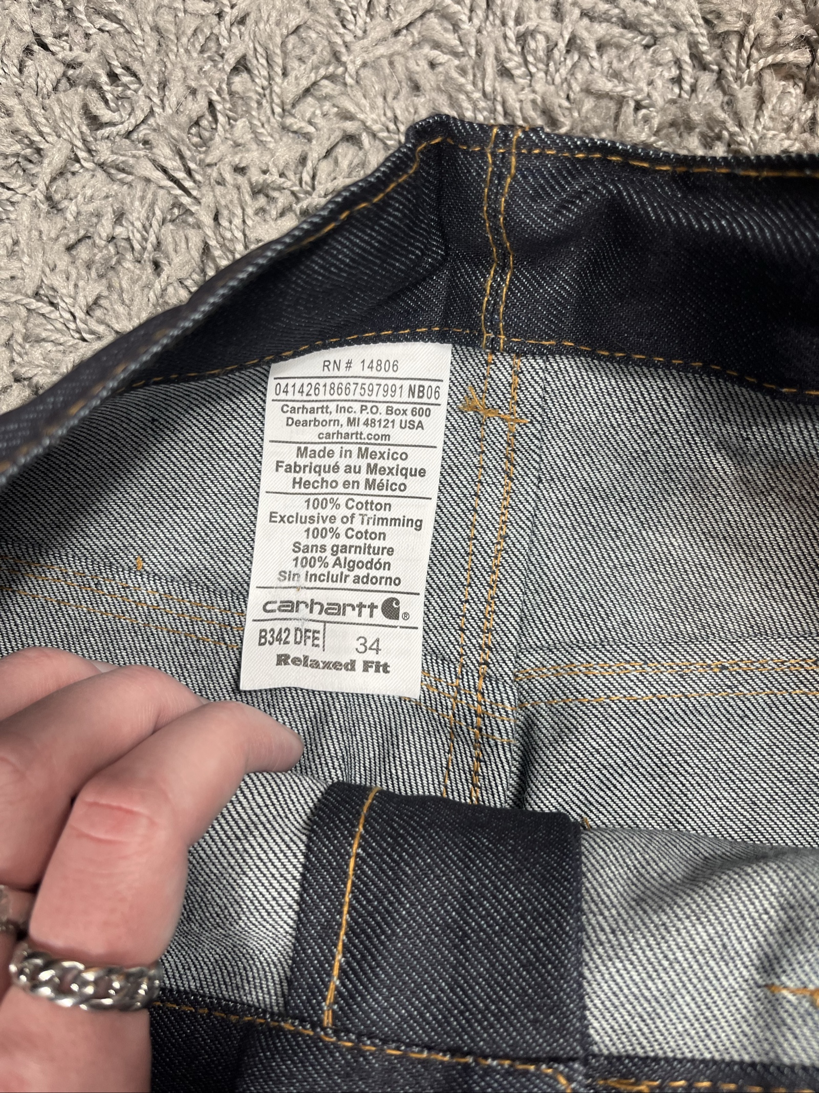 Carhartt reworked Dark Denim Workwear Jeans 34 Relaxed Fit Heavyweight Cotton image 4