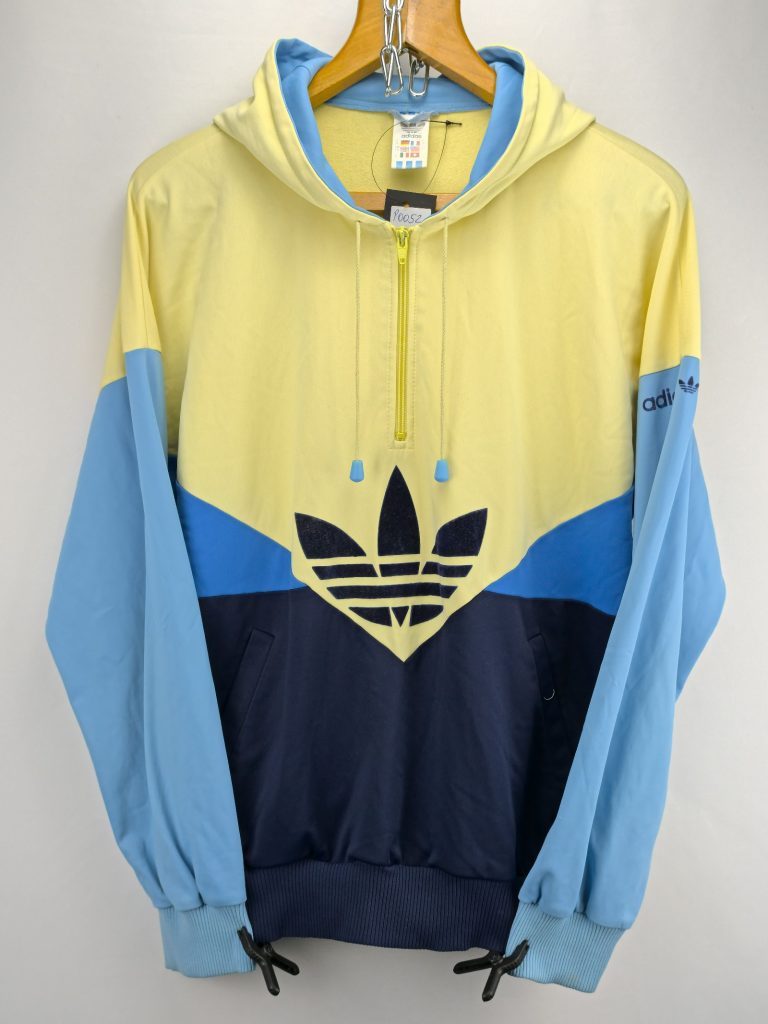 Adidas Vintage Hoodie XL Pullover Windbreaker Gelb Blau Herren 80er 90er Austria