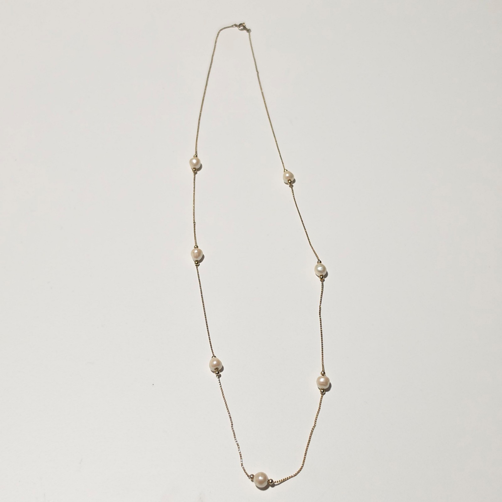 Costume gold tone White Pearl Beaded Chain Necklace