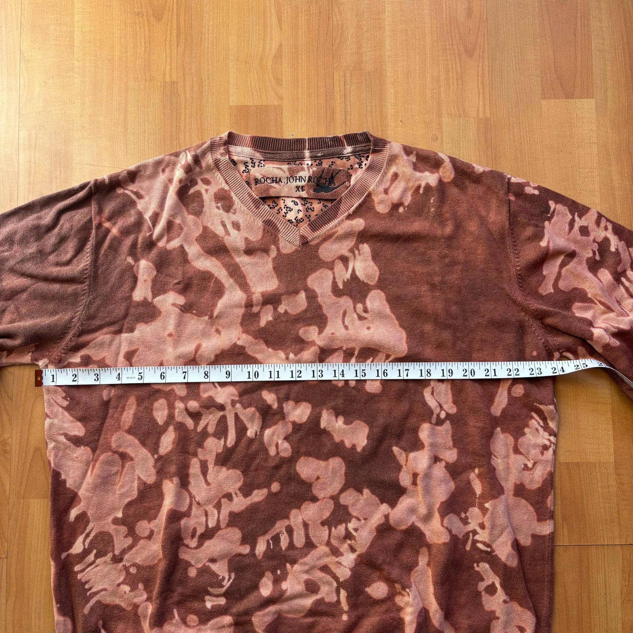 Rocha John Rocha Brown & Beige Patterned V-Neck Jumper XL Cotton Blend image 2