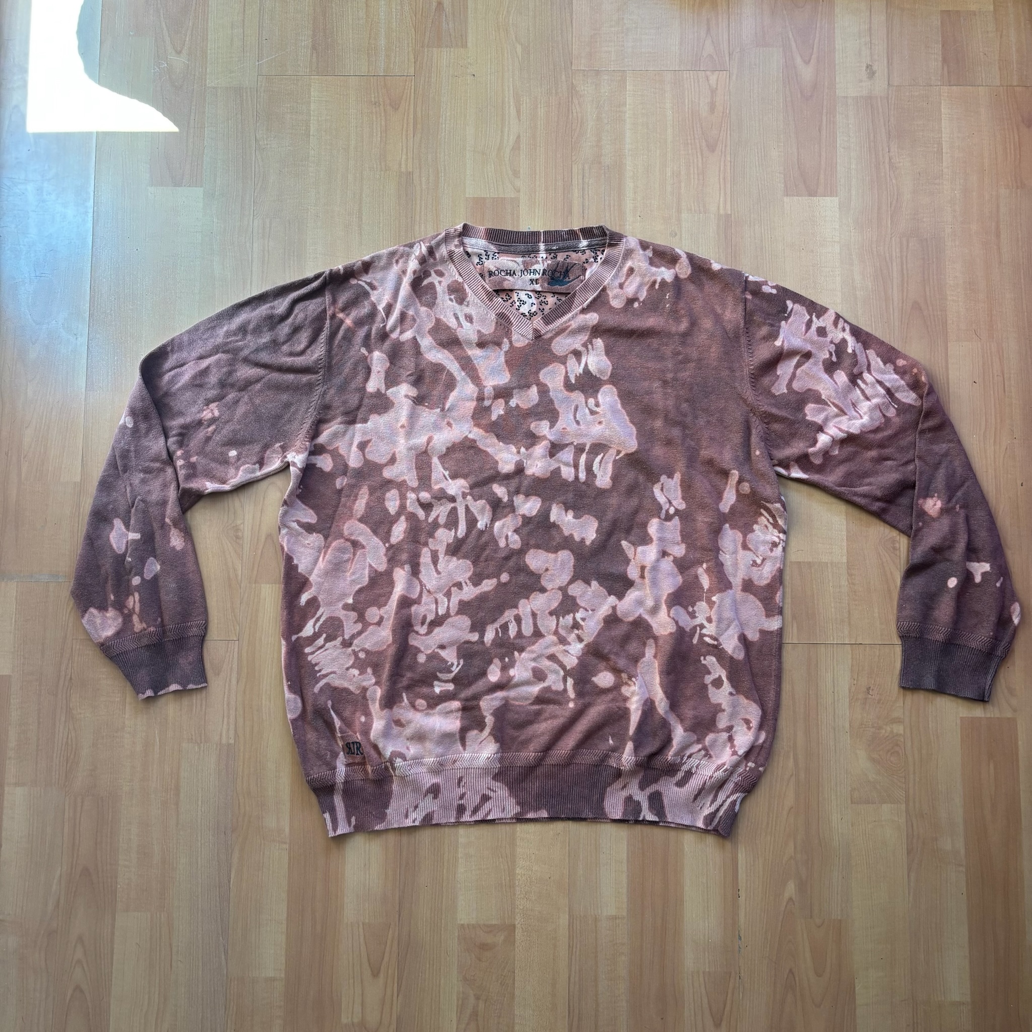 Rocha John Rocha Brown & Beige Patterned V-Neck Jumper XL Cotton Blend image 3