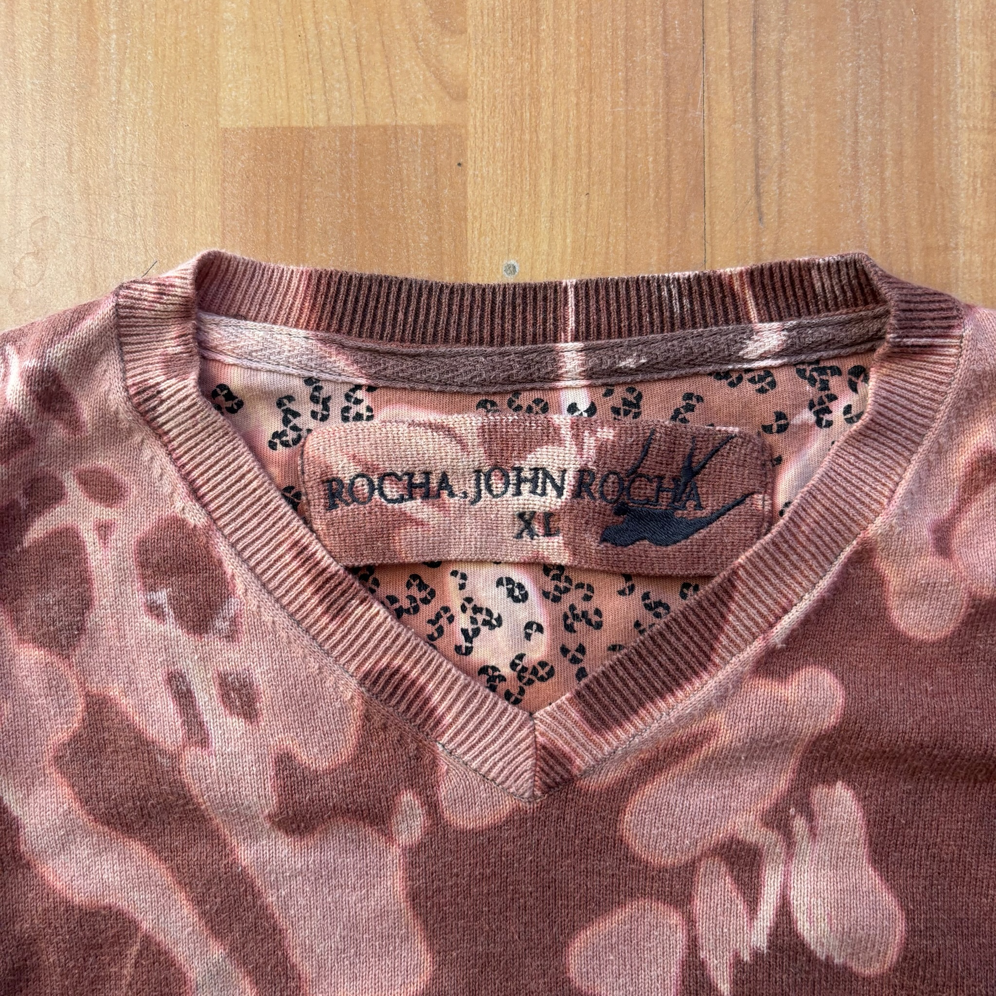 Rocha John Rocha Brown & Beige Patterned V-Neck Jumper XL Cotton Blend image 4