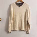 Tommy Hilfiger Cream Ribbed V-Neck Sweater Medium 2714