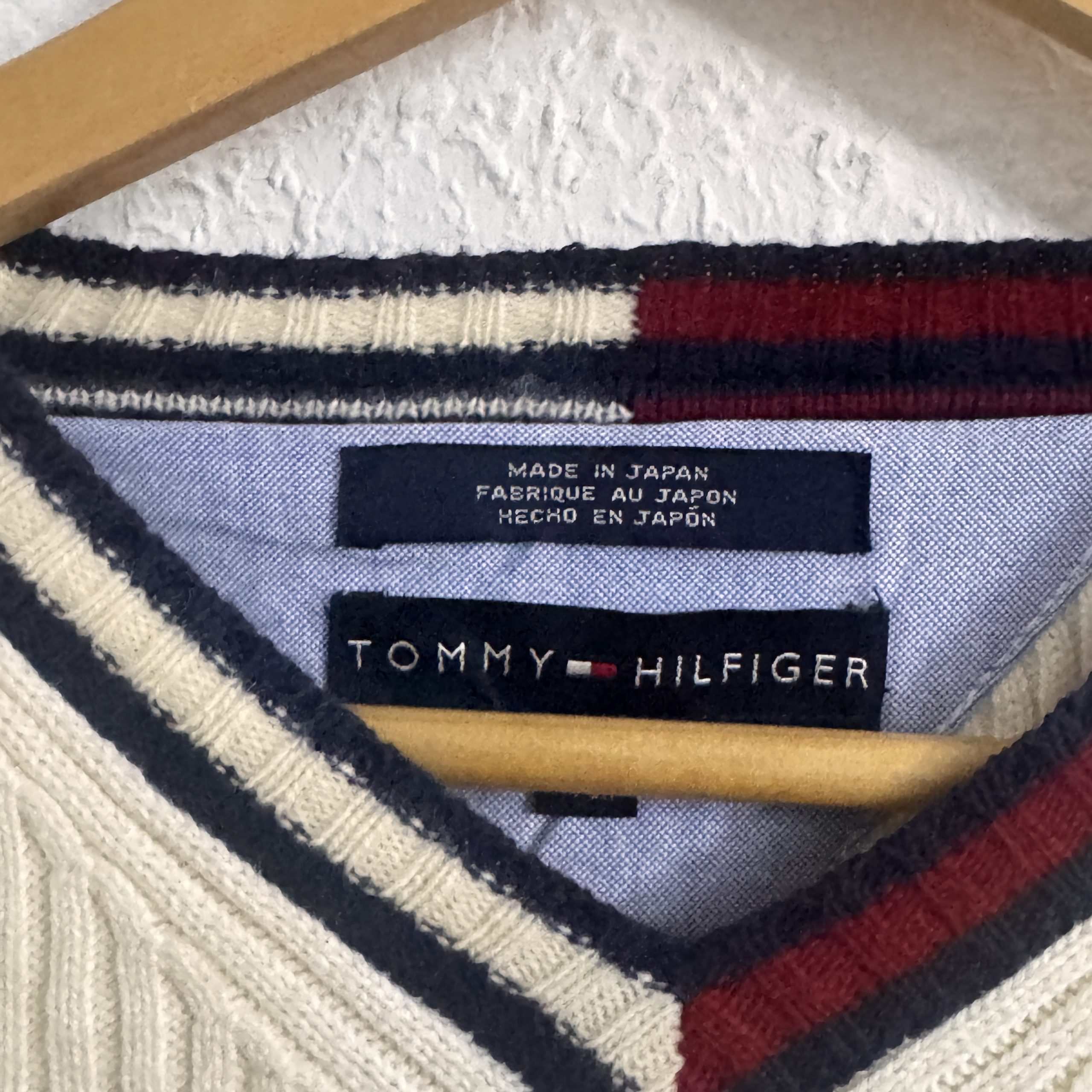 Tommy Hilfiger Cream Ribbed V-Neck Sweater Medium 2714 image 5