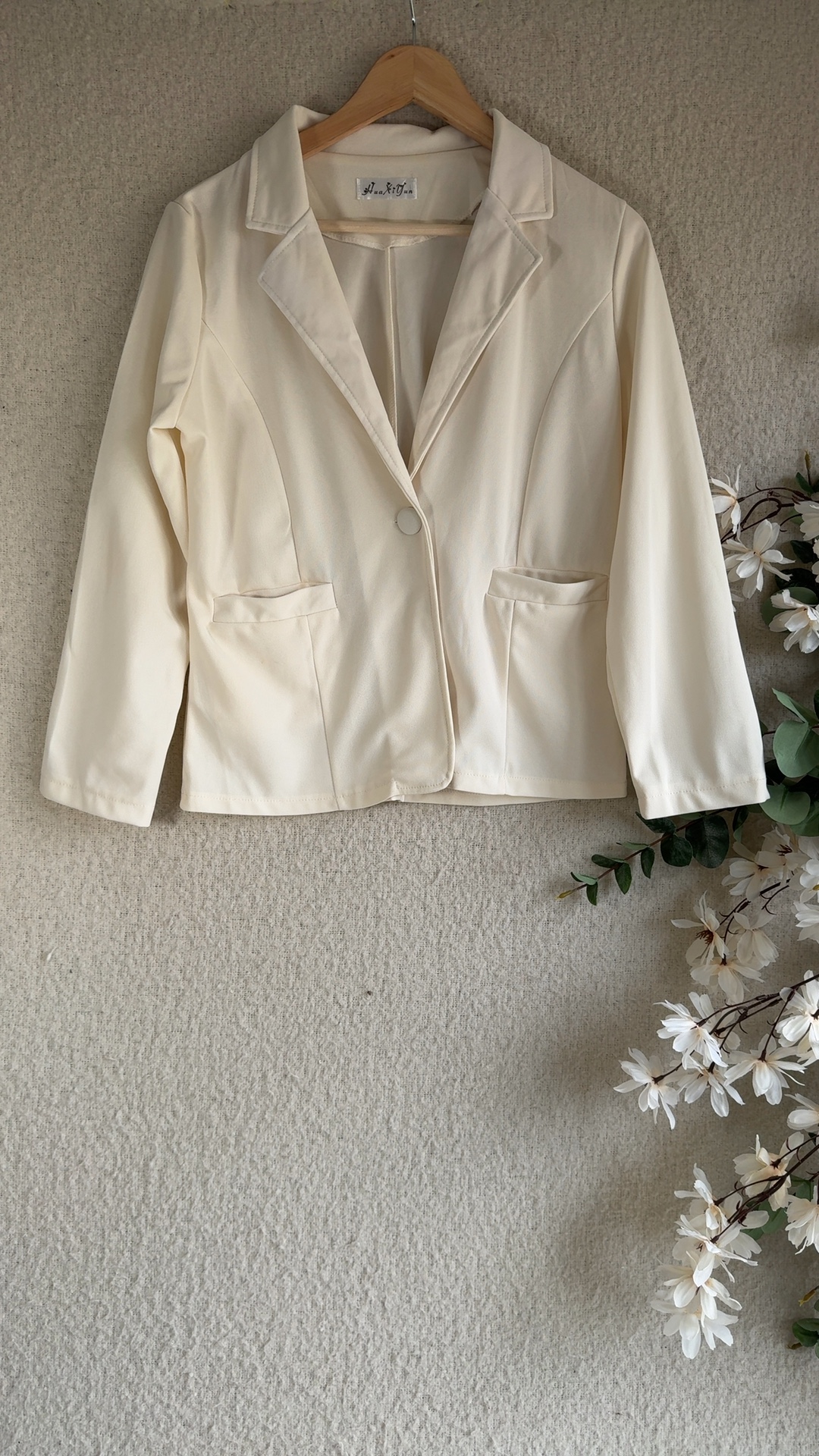 HuaXiYun Cream Single Button Tailored Jacket UK M Lightweight Office Blazer image 5