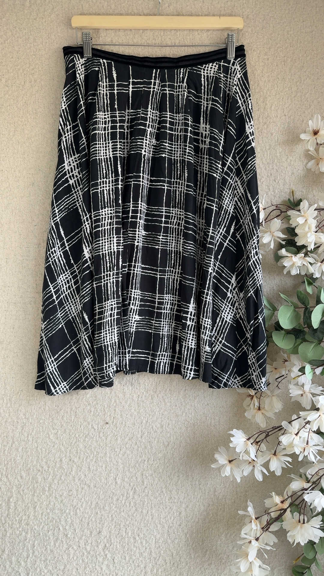 Next Black & White Check Pleated Midi Skirt UK 12 Chic Classic Style