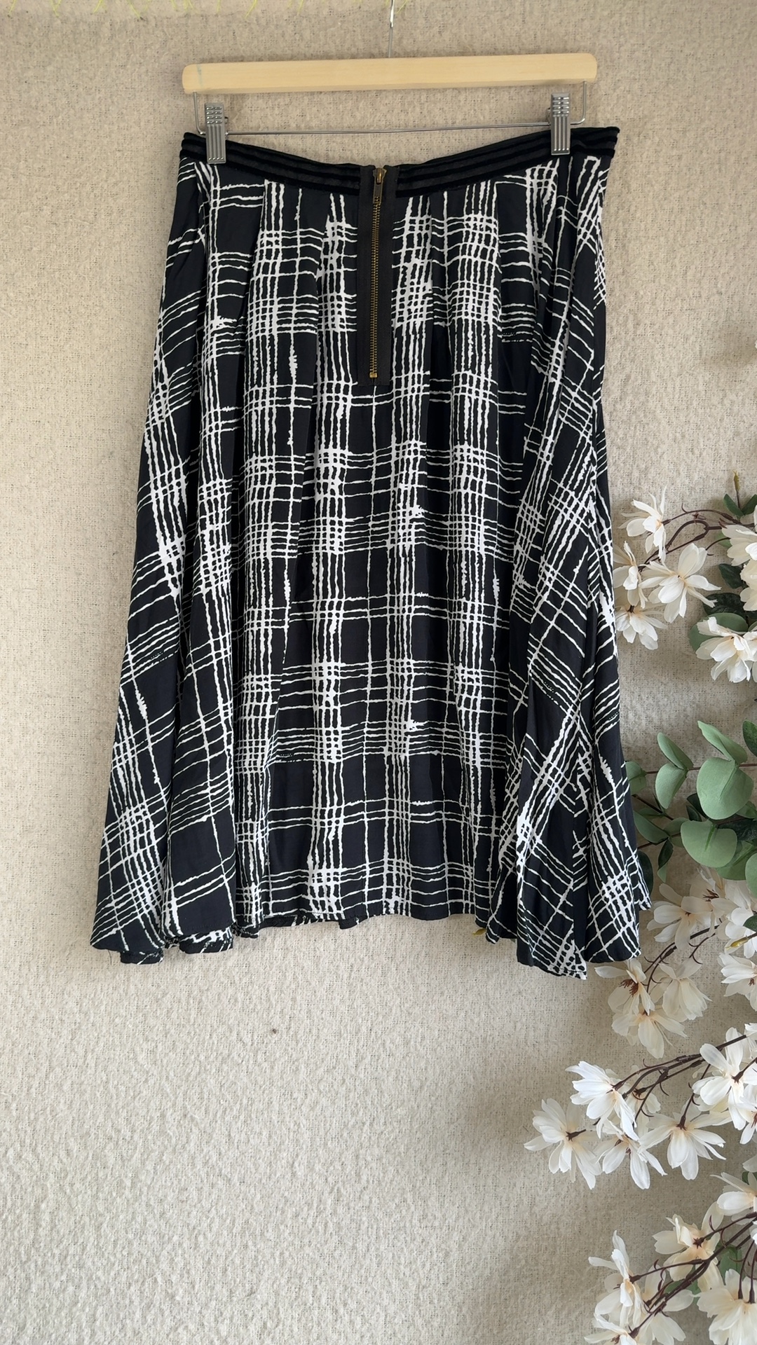Next Black & White Check Pleated Midi Skirt UK 12 Chic Classic Style image 5