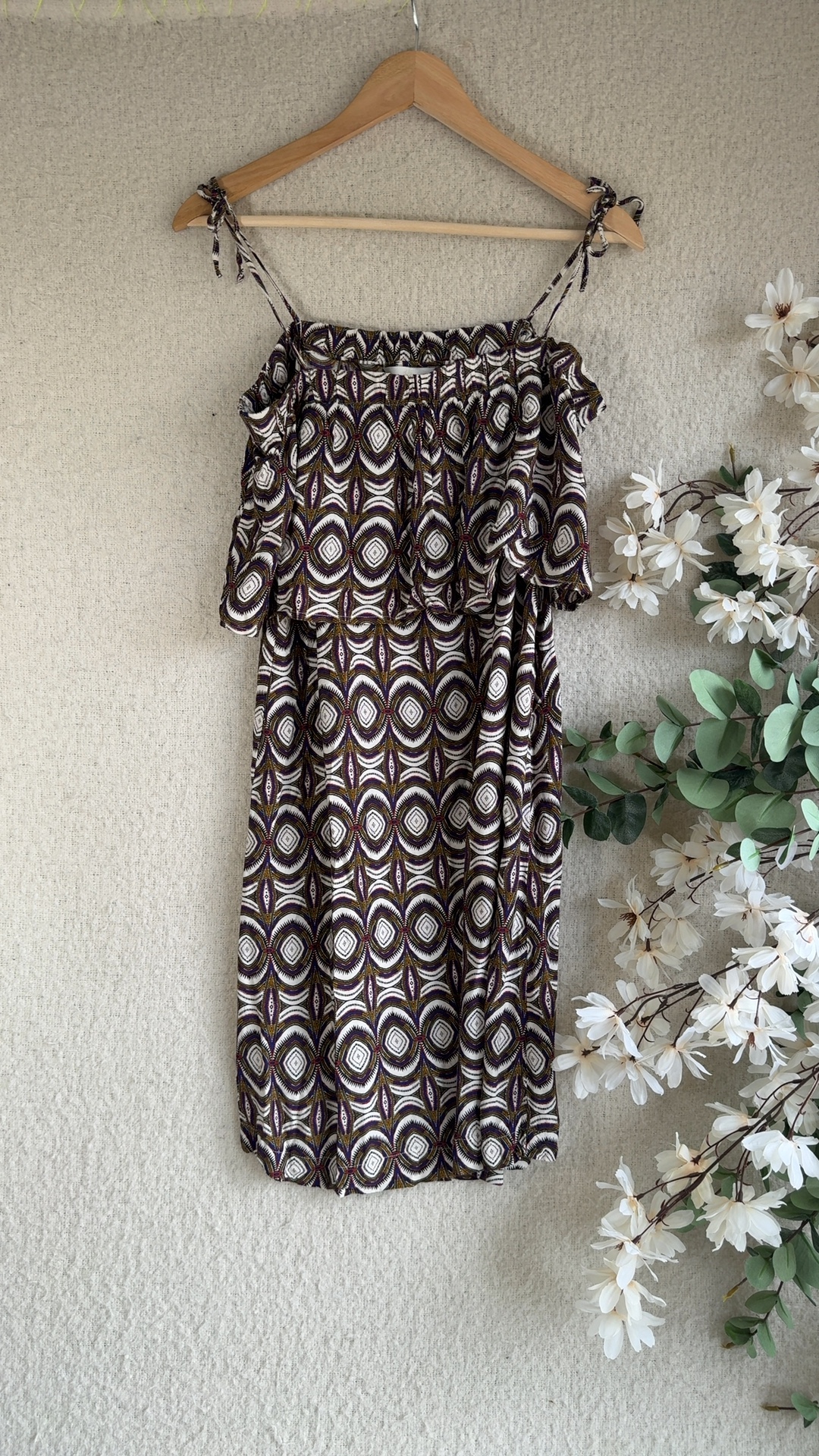 H&M Multi Colour Patterned Summer Dress UK 10 Tie Strap Boho Style