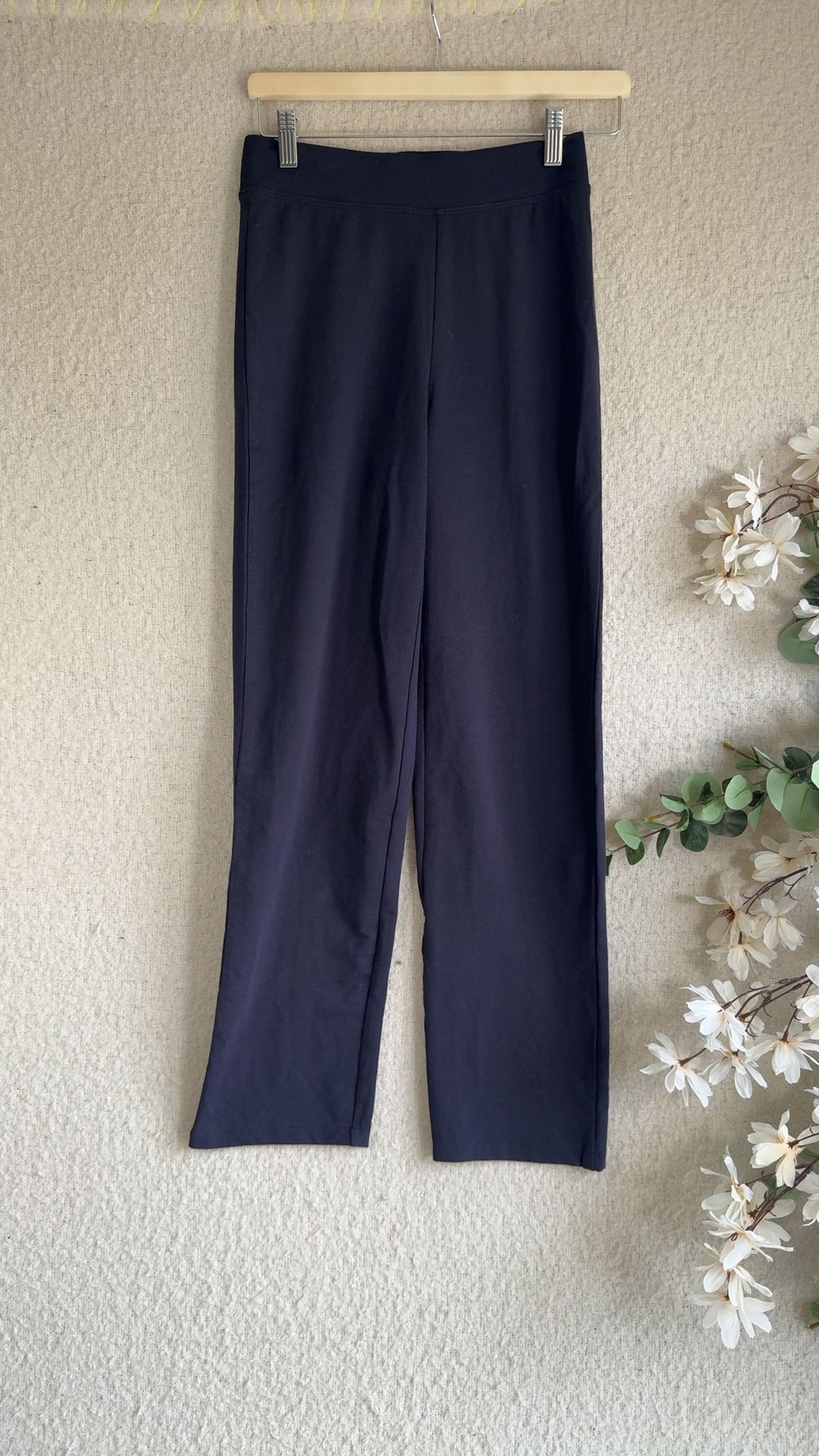 M&S Navy Straight Leg Casual Trousers UK 16 Regular Fit Comfortable Style