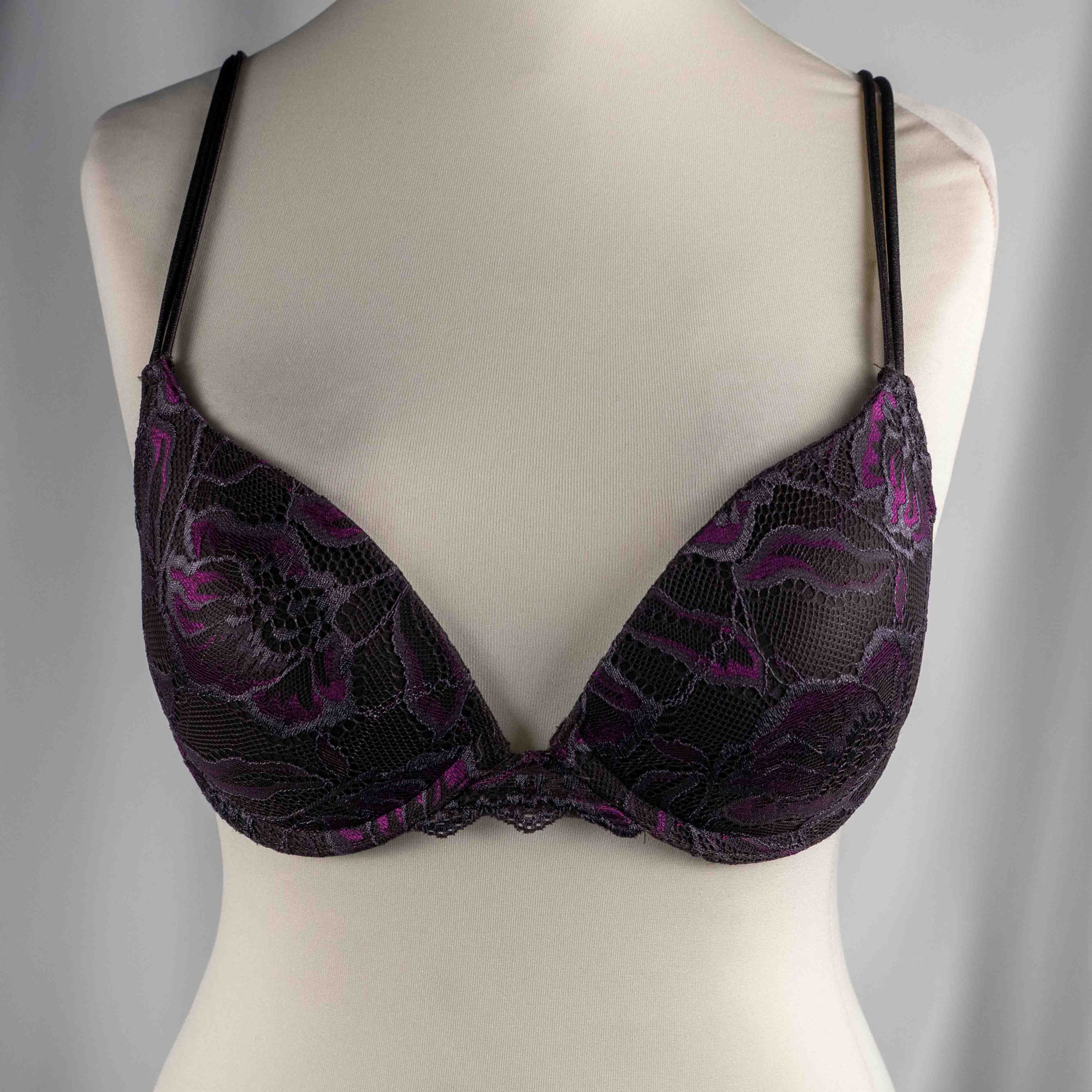 After Eden Black & Purple Lace Underwired Padded Push Up Bra 36C NWT RRP £38.00