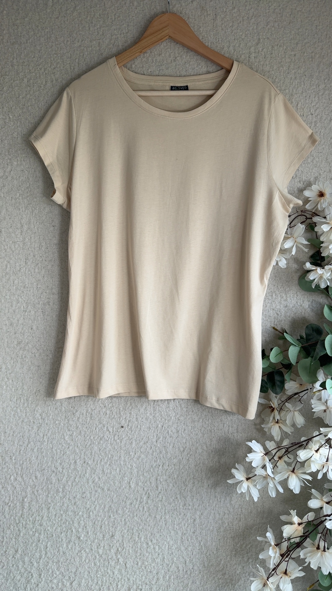 Beloved Woman Beige Casual Cotton T-Shirt 3XL Relaxed Fit Soft Fabric