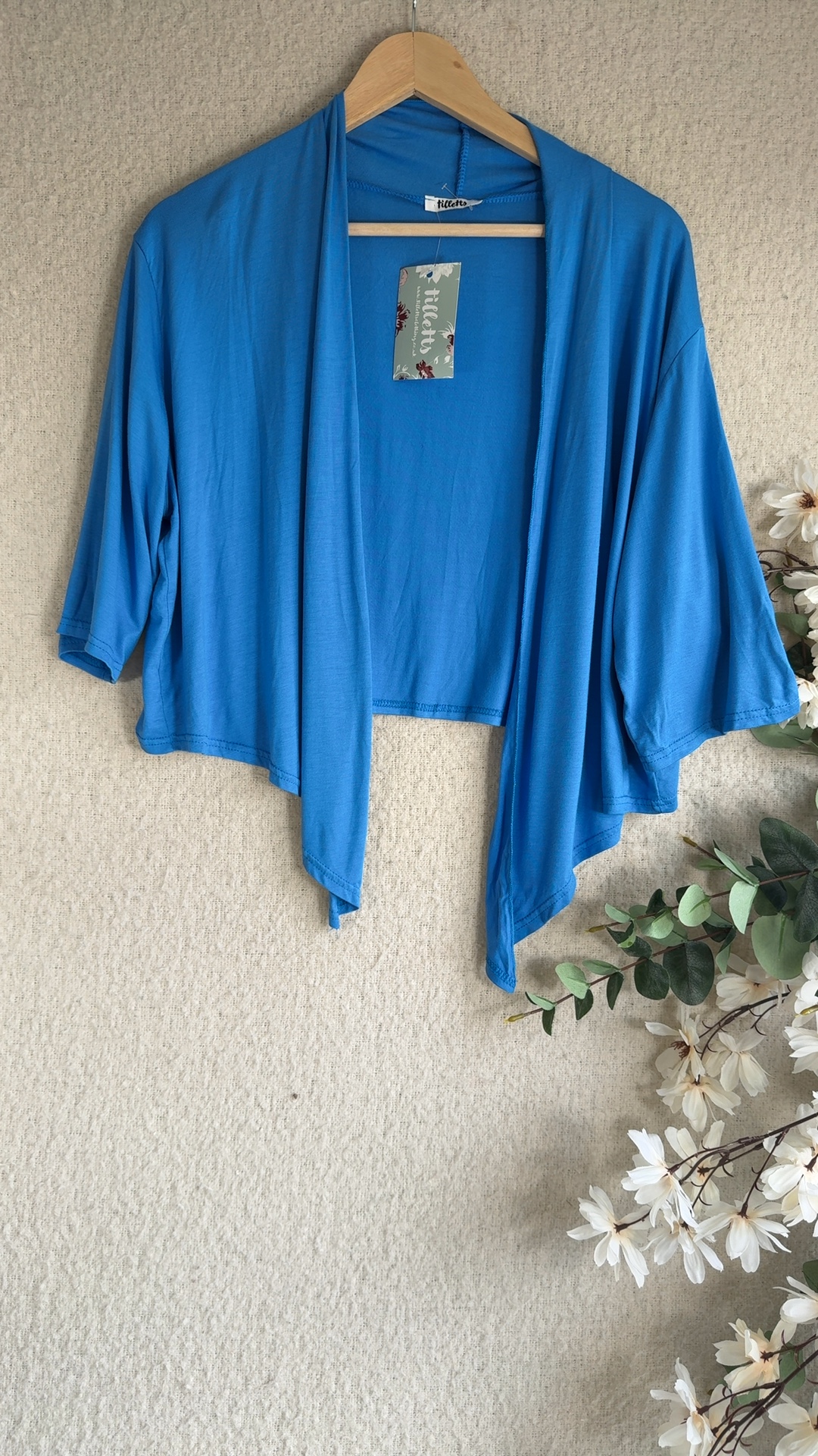 Tilletts Blue Open Front Waterfall Cardigan UK One Size Lightweight Knitwear