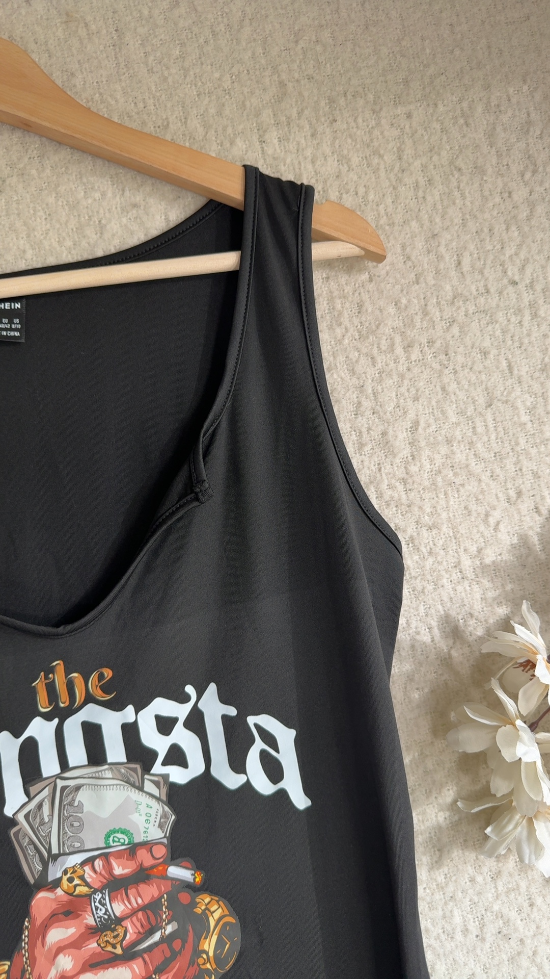 SHEIN Black Graphic Sleeveless Dress UK 8 Power & Money Print image 4