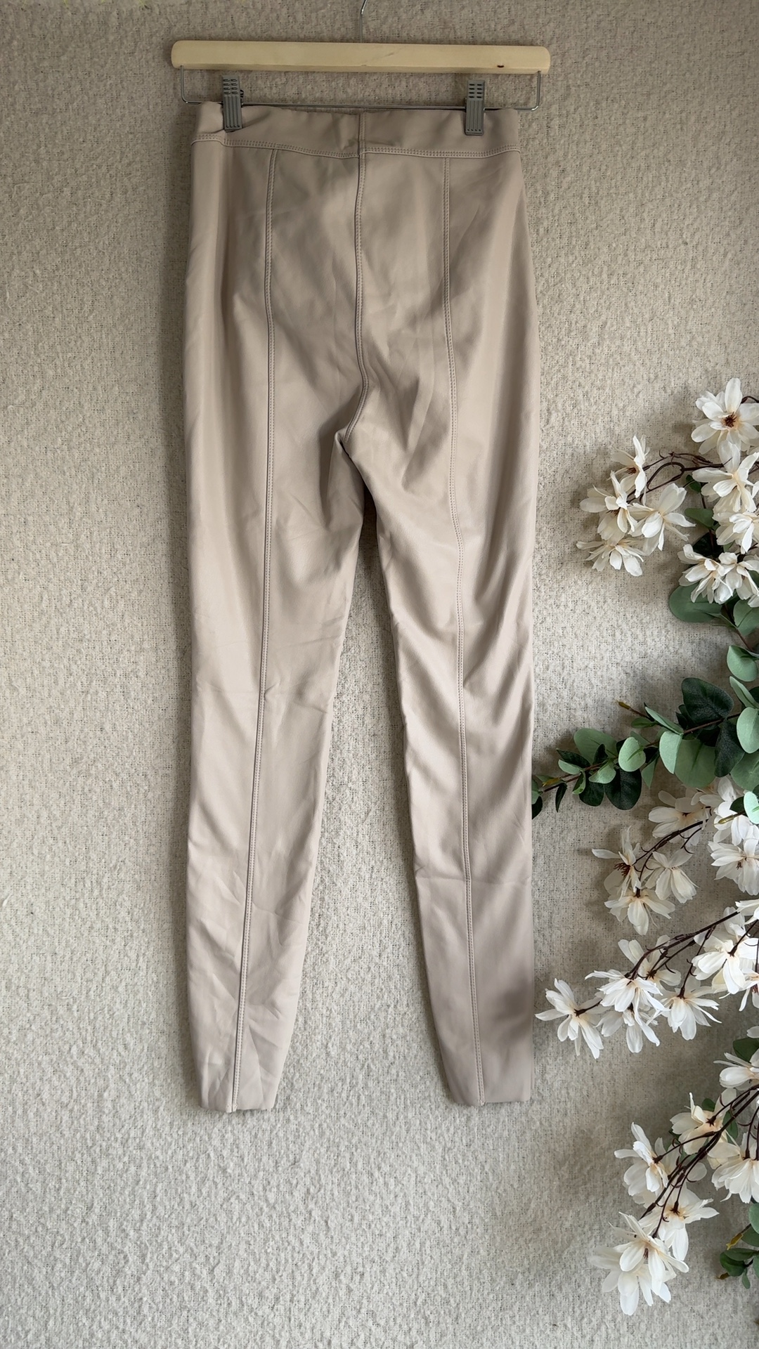 Amisu Beige Faux Leather Skinny Pants UK 8 Stylish High Waist Trousers image 4