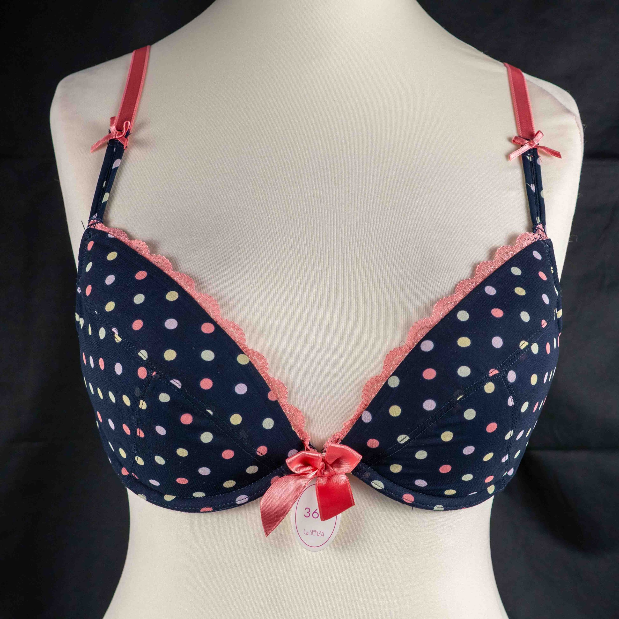 La Senza Navy & Pink Polka Dot Bra UK 36C NWT