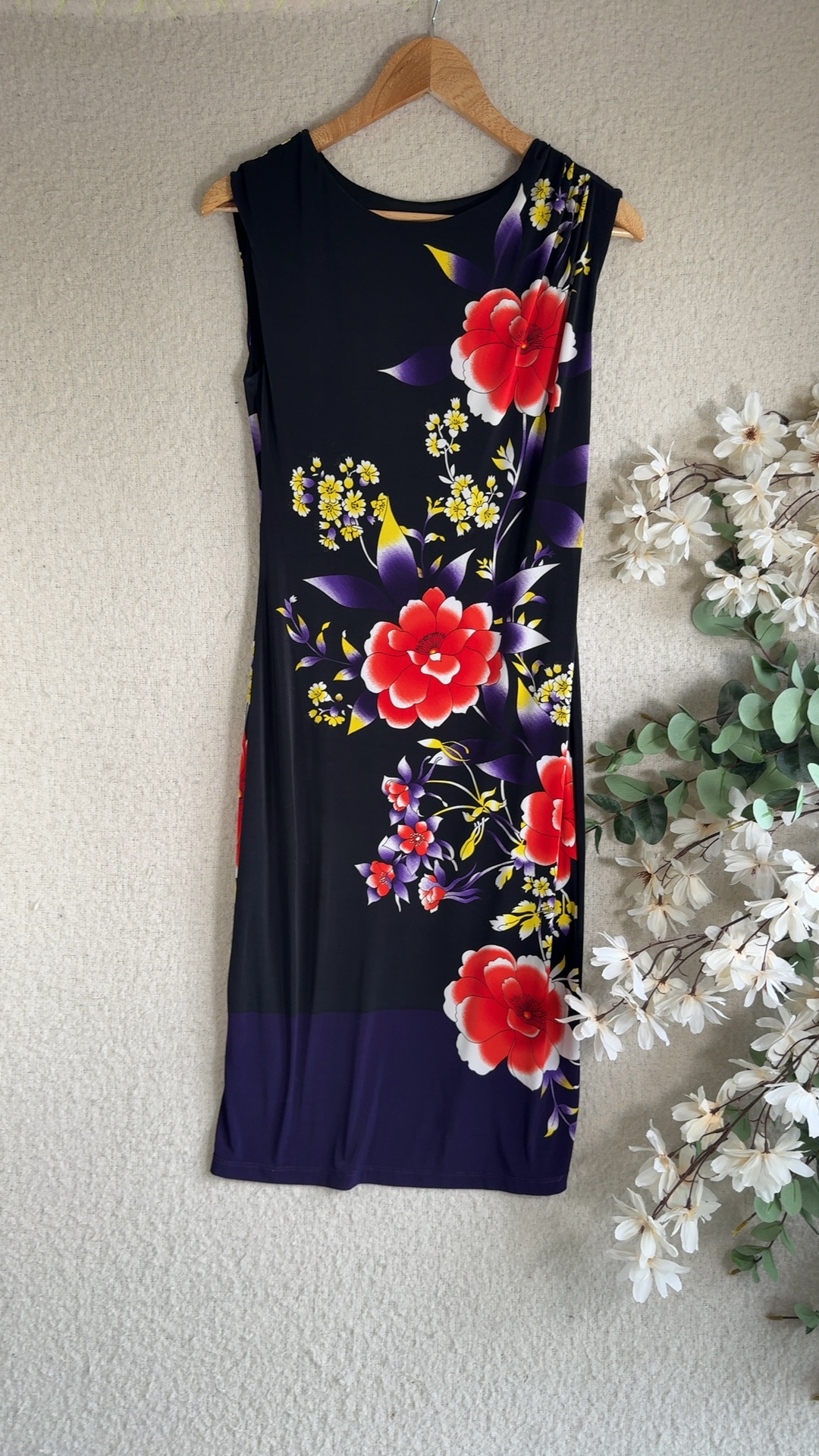 Phase Eight Black Floral Print Sleeveless Dress UK 10 Elegant Summer Occasion