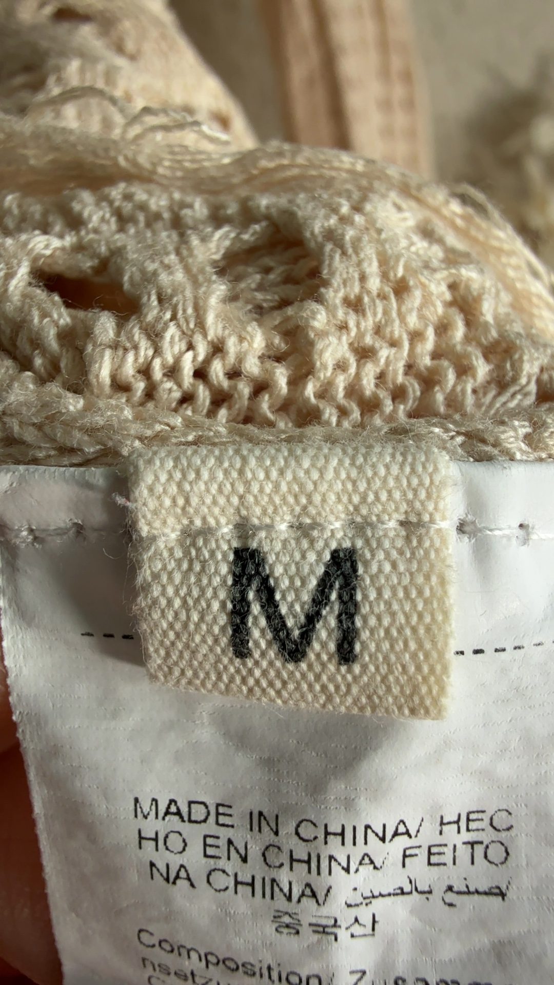 Beige Crochet Knit Long Sleeve Sweater Top Medium Lightweight Summer Style image 2