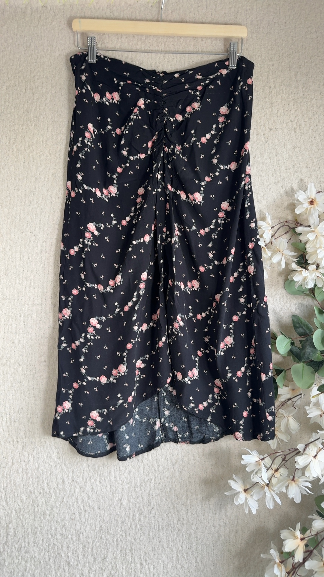 Primark Black Floral Midi Skirt UK 14 Pretty Romantic Summer Style