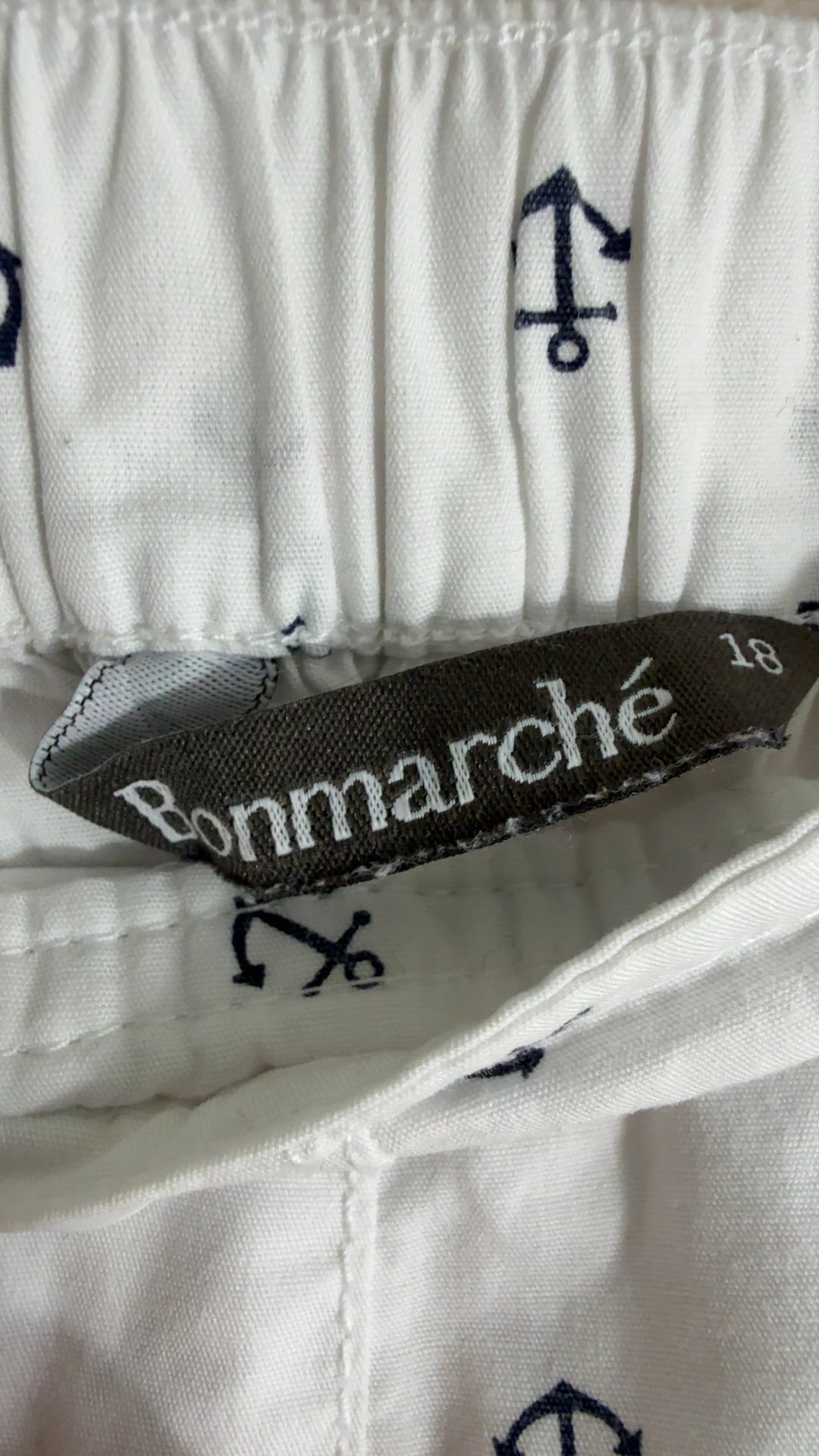 Bonmarché White & Navy Anchor Print Cotton Trousers UK 18 Elastic Waist image 3