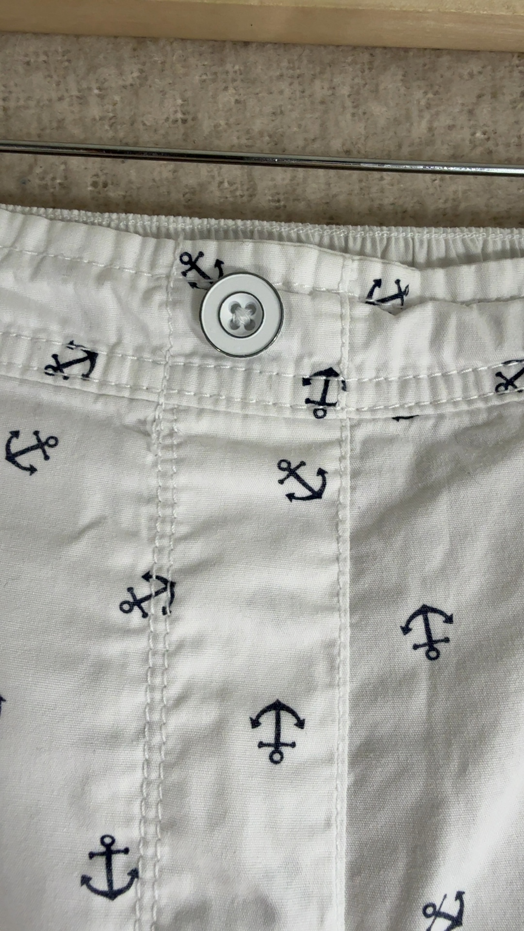 Bonmarché White & Navy Anchor Print Cotton Trousers UK 18 Elastic Waist image 2