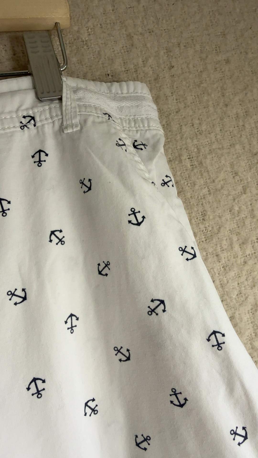 Bonmarché White & Navy Anchor Print Cotton Trousers UK 18 Elastic Waist image 4