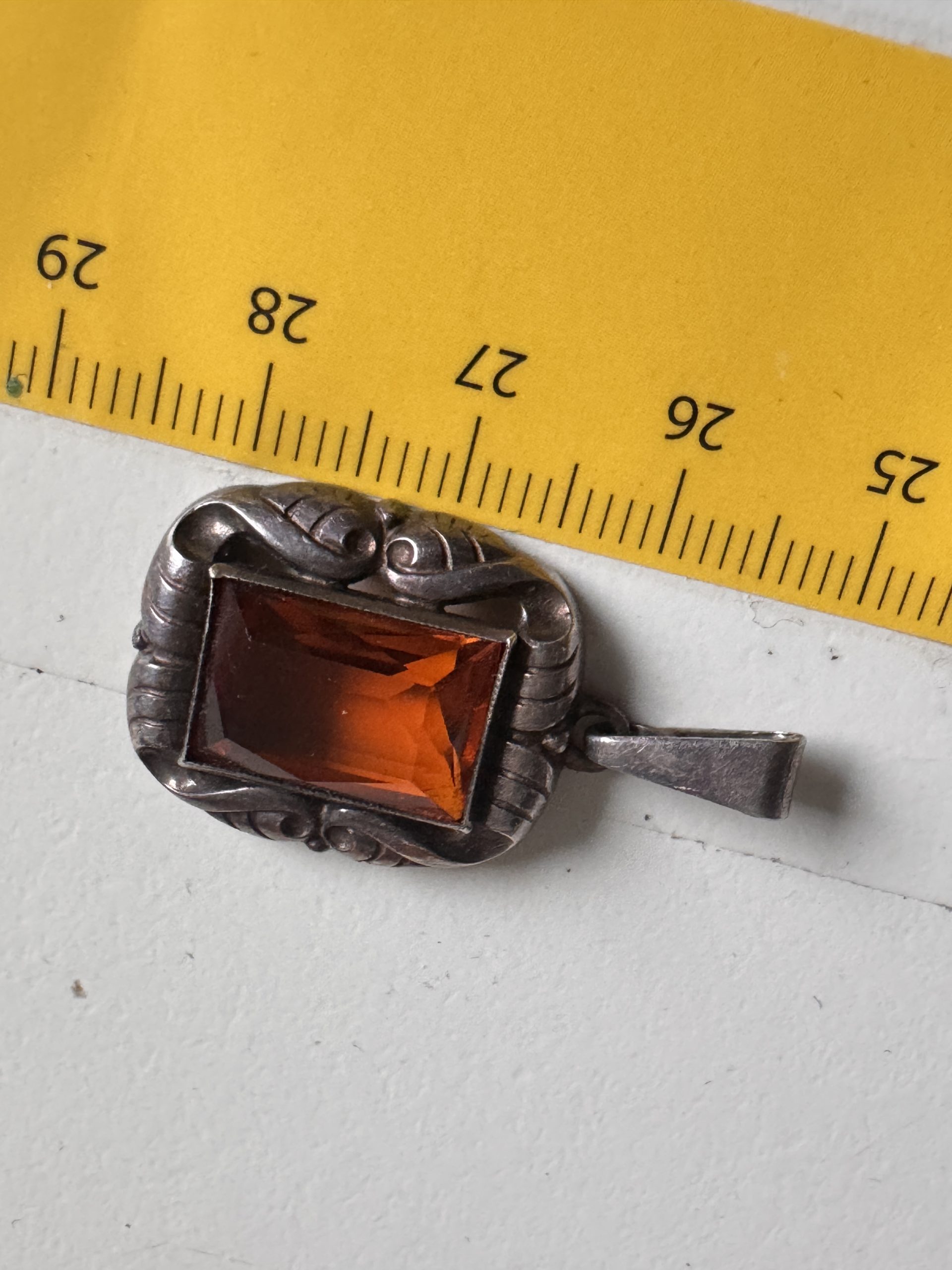 Unbranded Amber Stone Silver Pendant Brown 4.5 cm 8