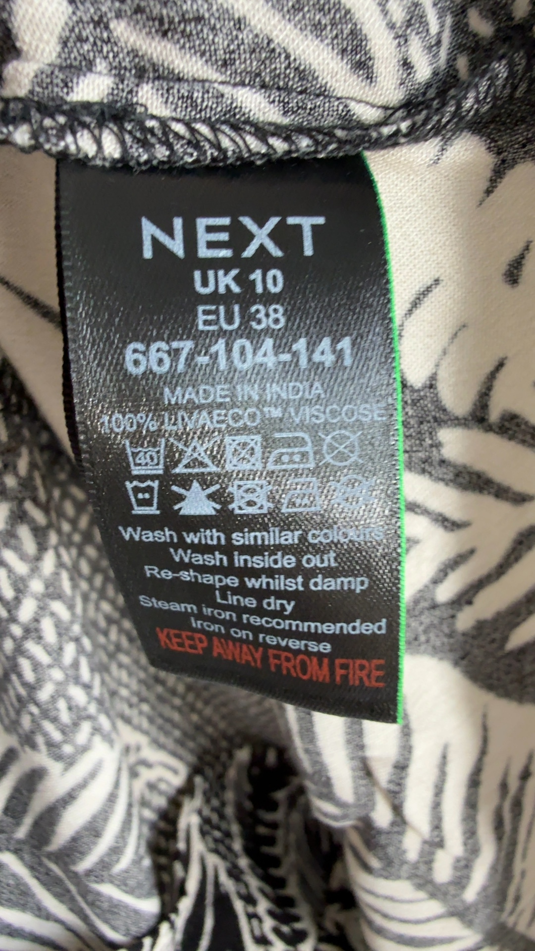 Next Black & White Leaf Print Strappy Dress UK 10 Lightweight Viscose Summer image 6