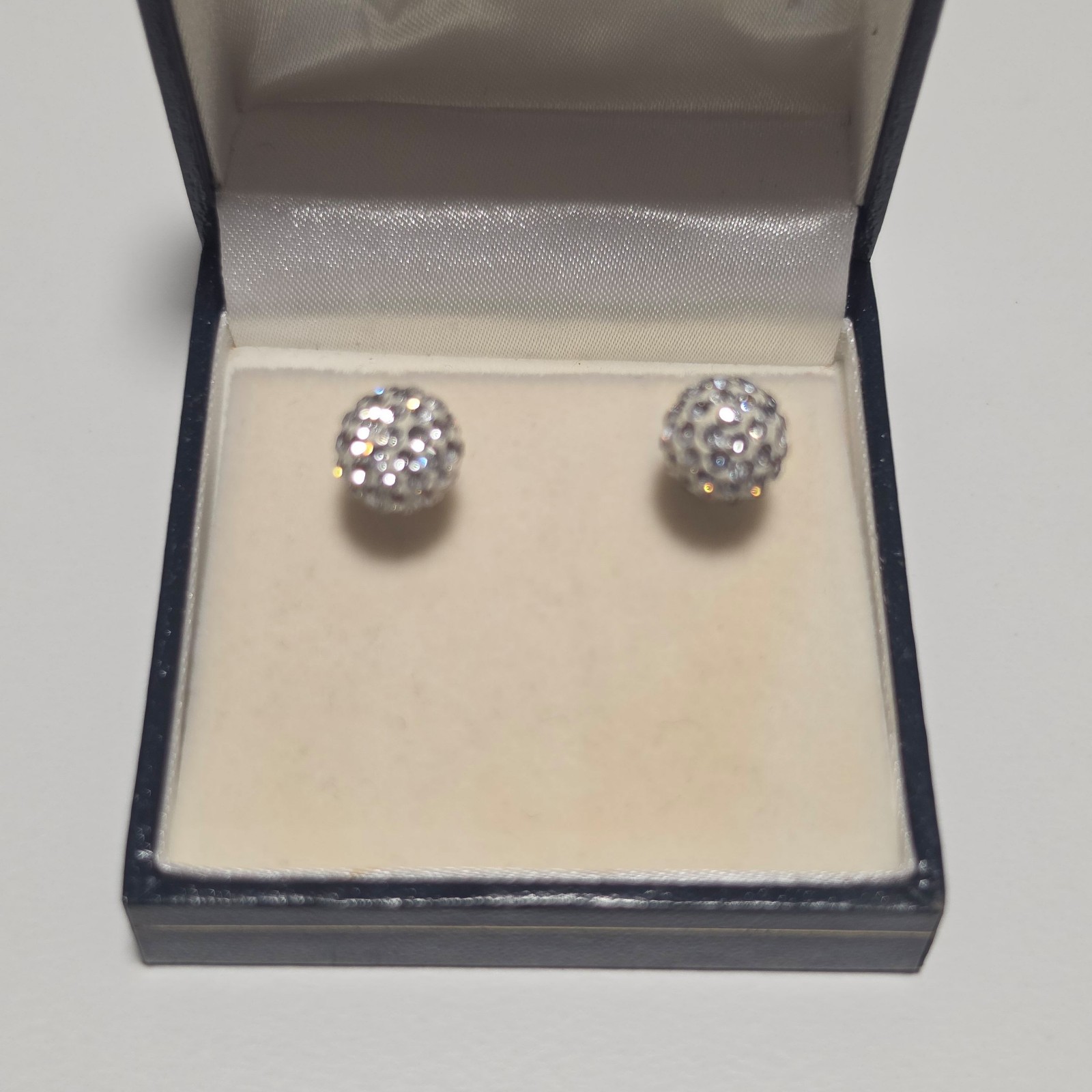 925 sterling Silver Tone Crystal Pave Ball Stud Earrings