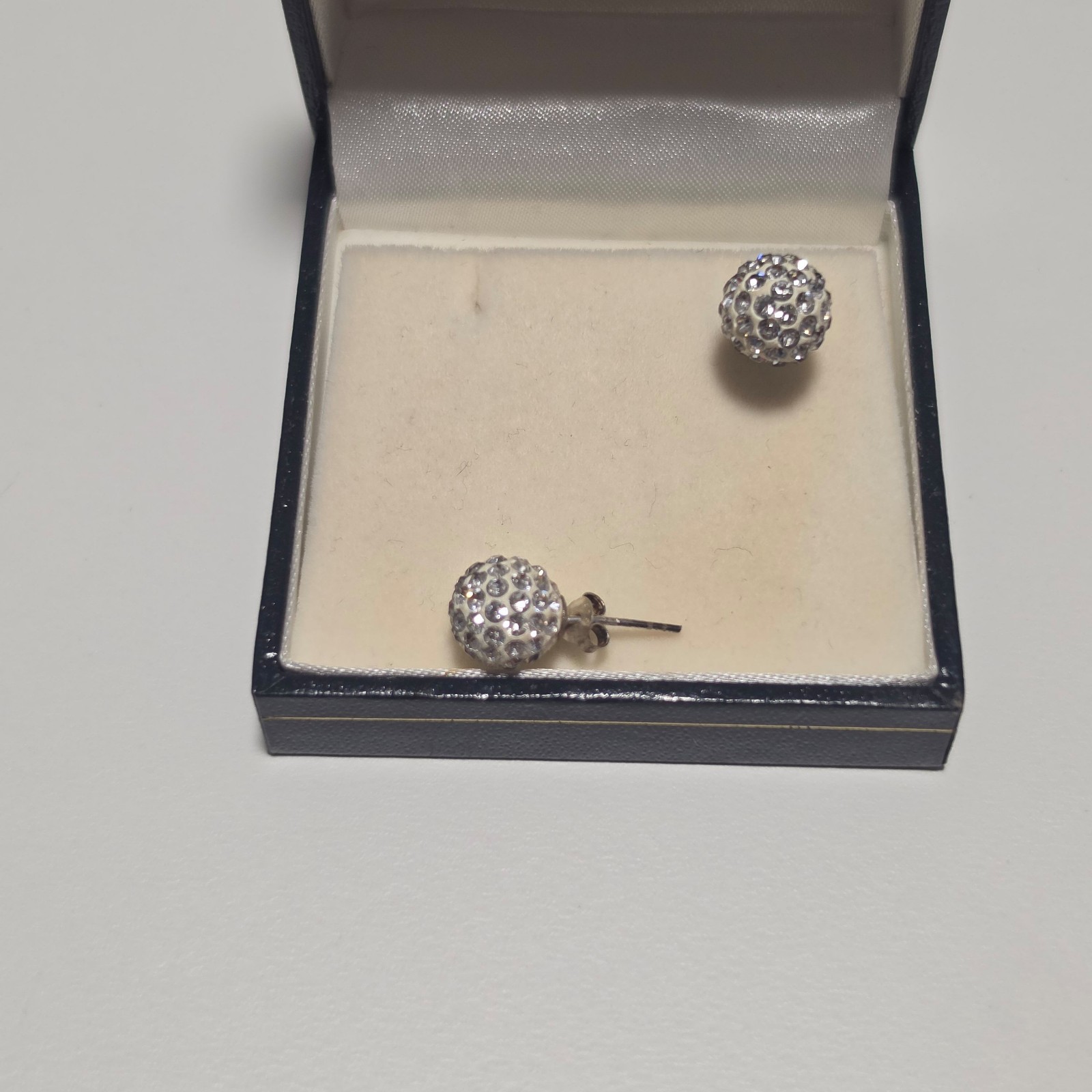 925 sterling Silver Tone Crystal Pave Ball Stud Earrings image 2