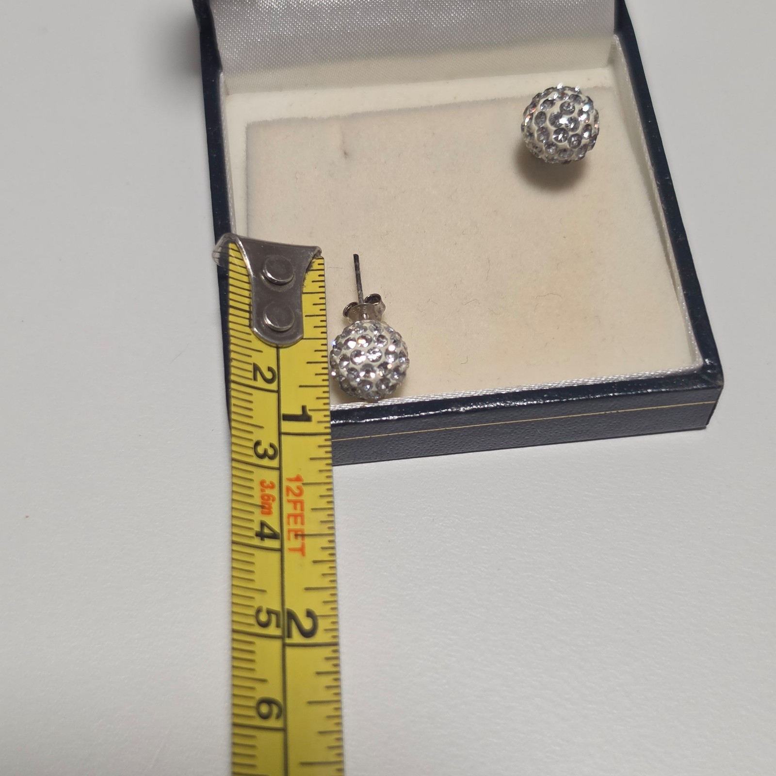 925 sterling Silver Tone Crystal Pave Ball Stud Earrings image 3