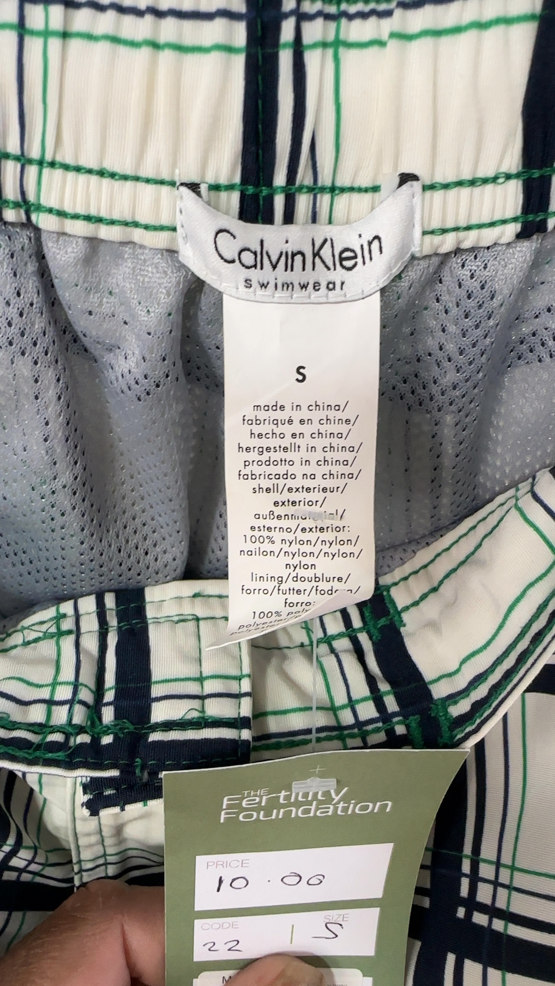 Calvin Klein Multi White & Green Check Swim Shorts Small