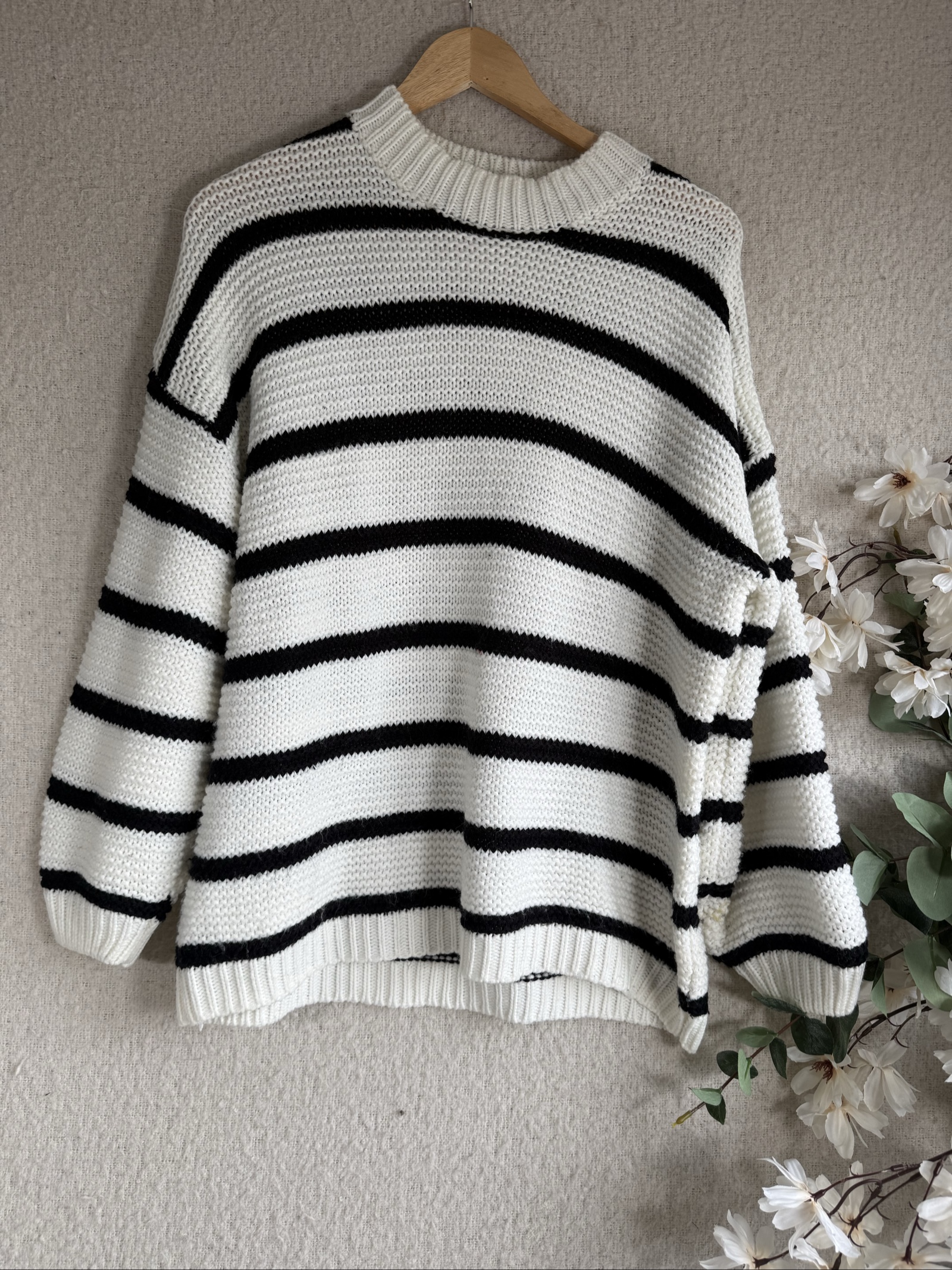 In The Style Black & White Striped Chunky Knit Sweater UK 10/12 Oversized