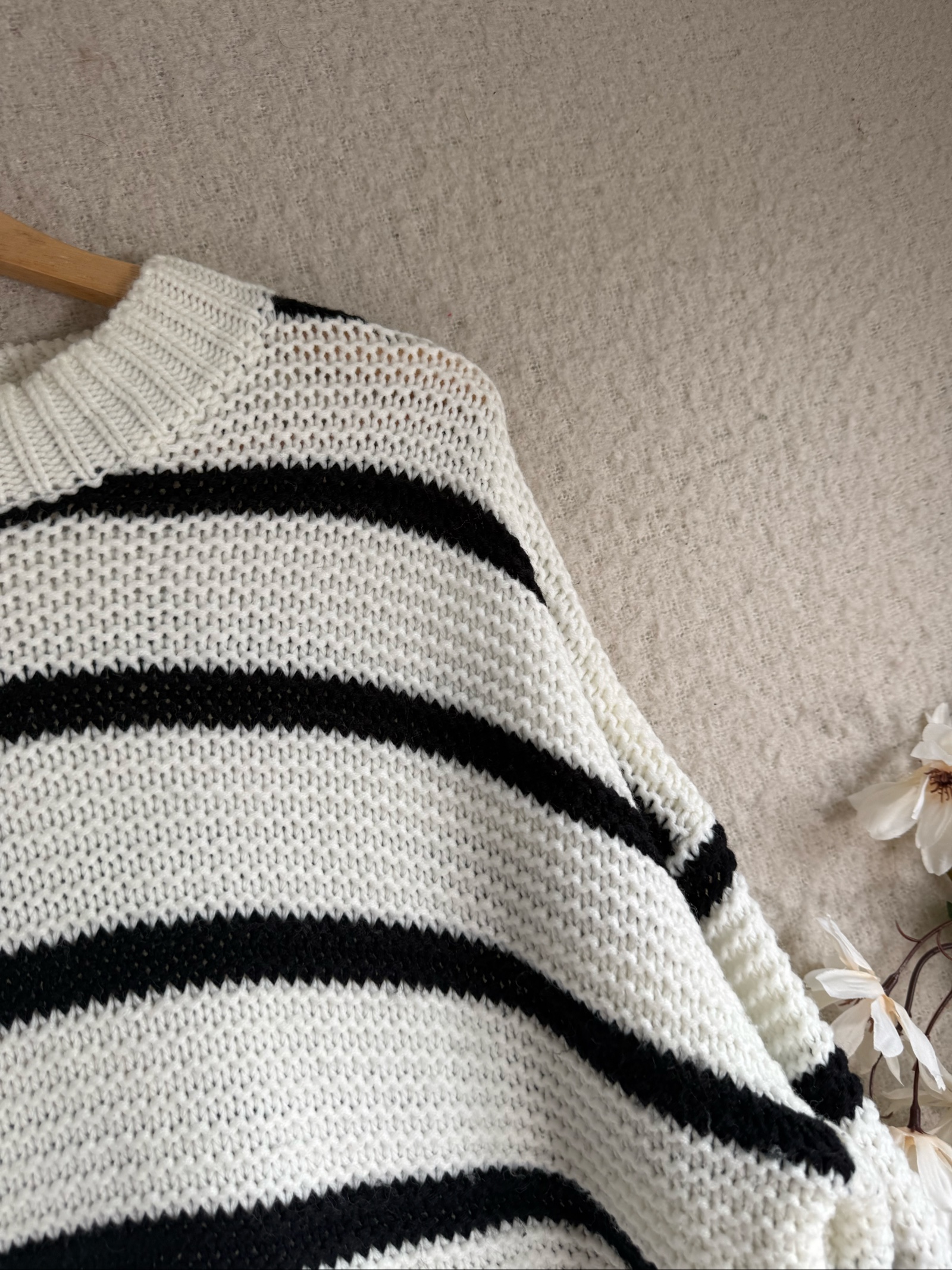 In The Style Black & White Striped Chunky Knit Sweater UK 10/12 Oversized image 2