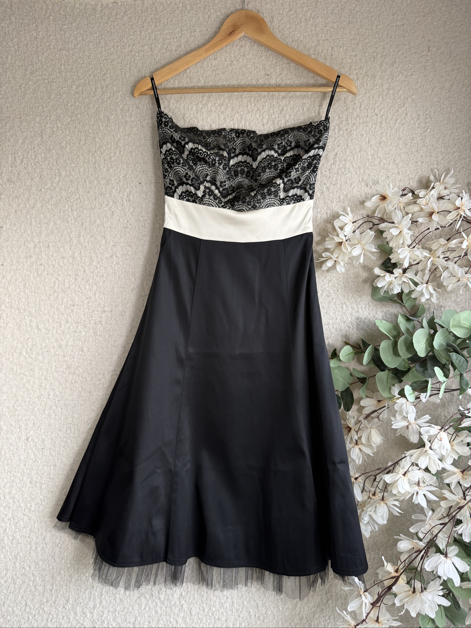 Spotlight Black & White Lace Top Strap Dress UK 8 Elegant Evening Occasion