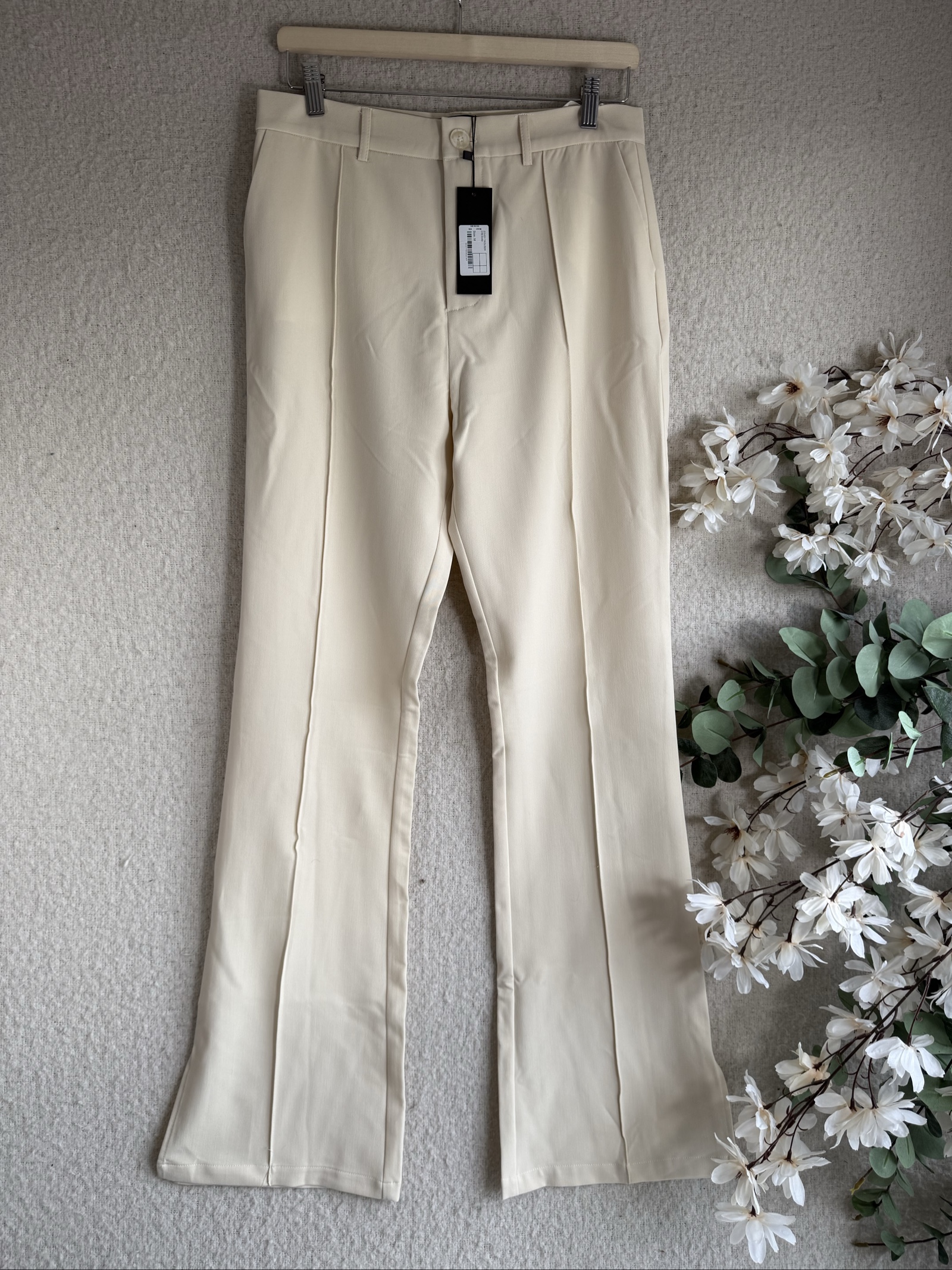 Motel Cream Flared Trousers Women's Medium Stylish High Waisted Bottoms