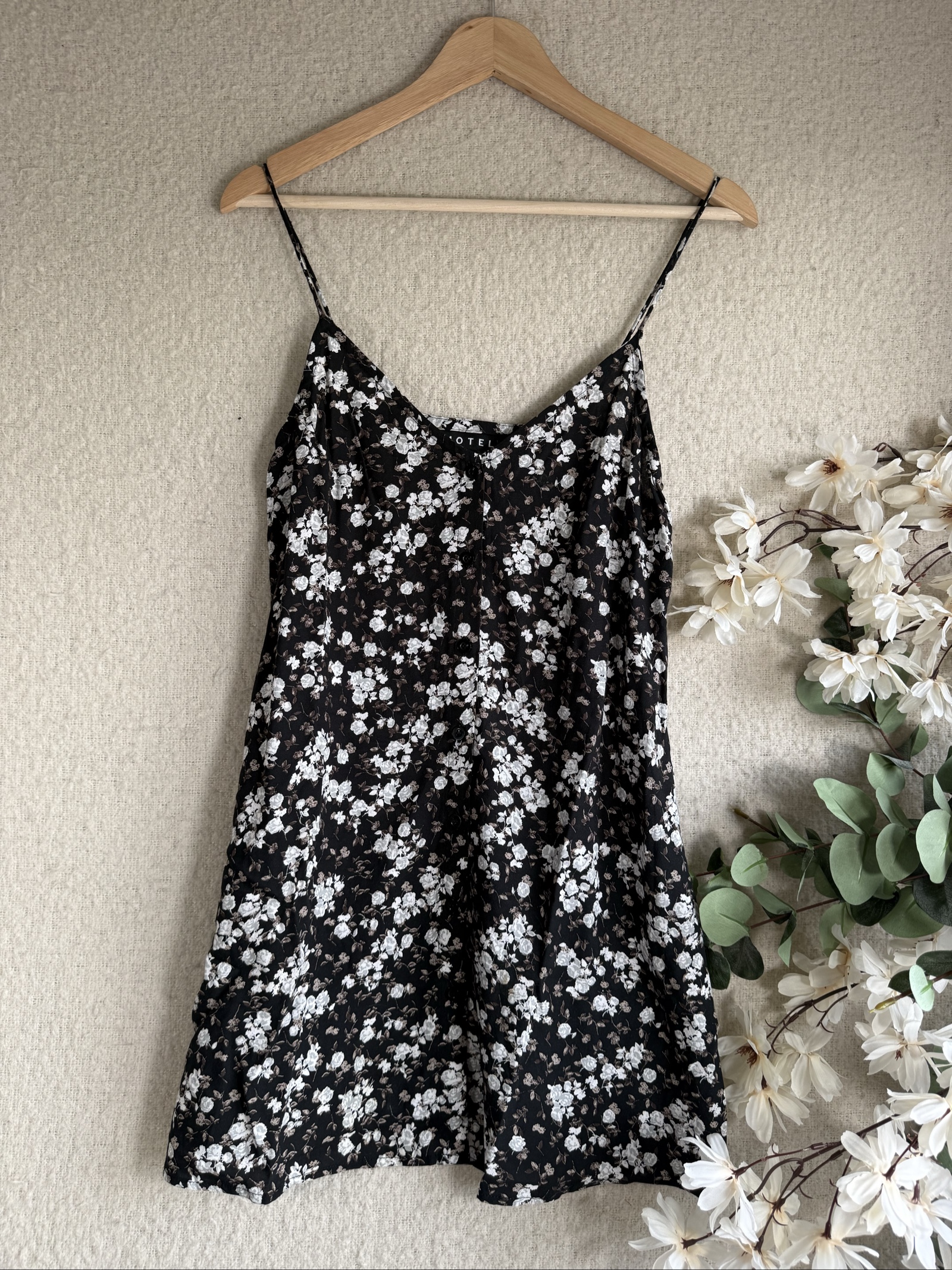 Motel Black & White Floral Print Slip Dress UK XS Lightweight Summer Dress