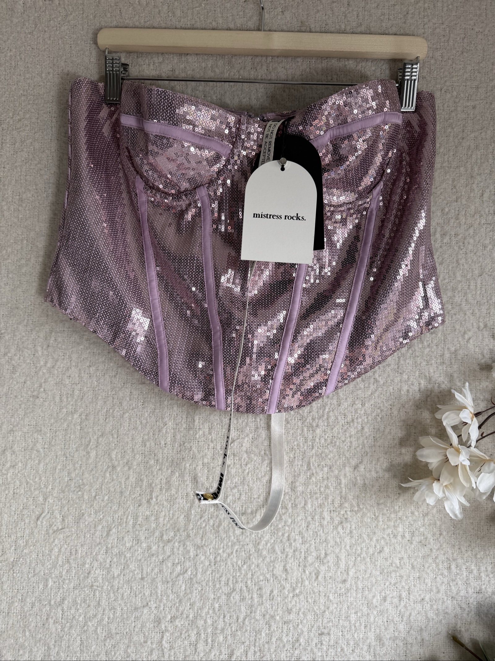 Mistress Rocks Lilac Sequin Corset L Plus Sparkly Bustier Party Top