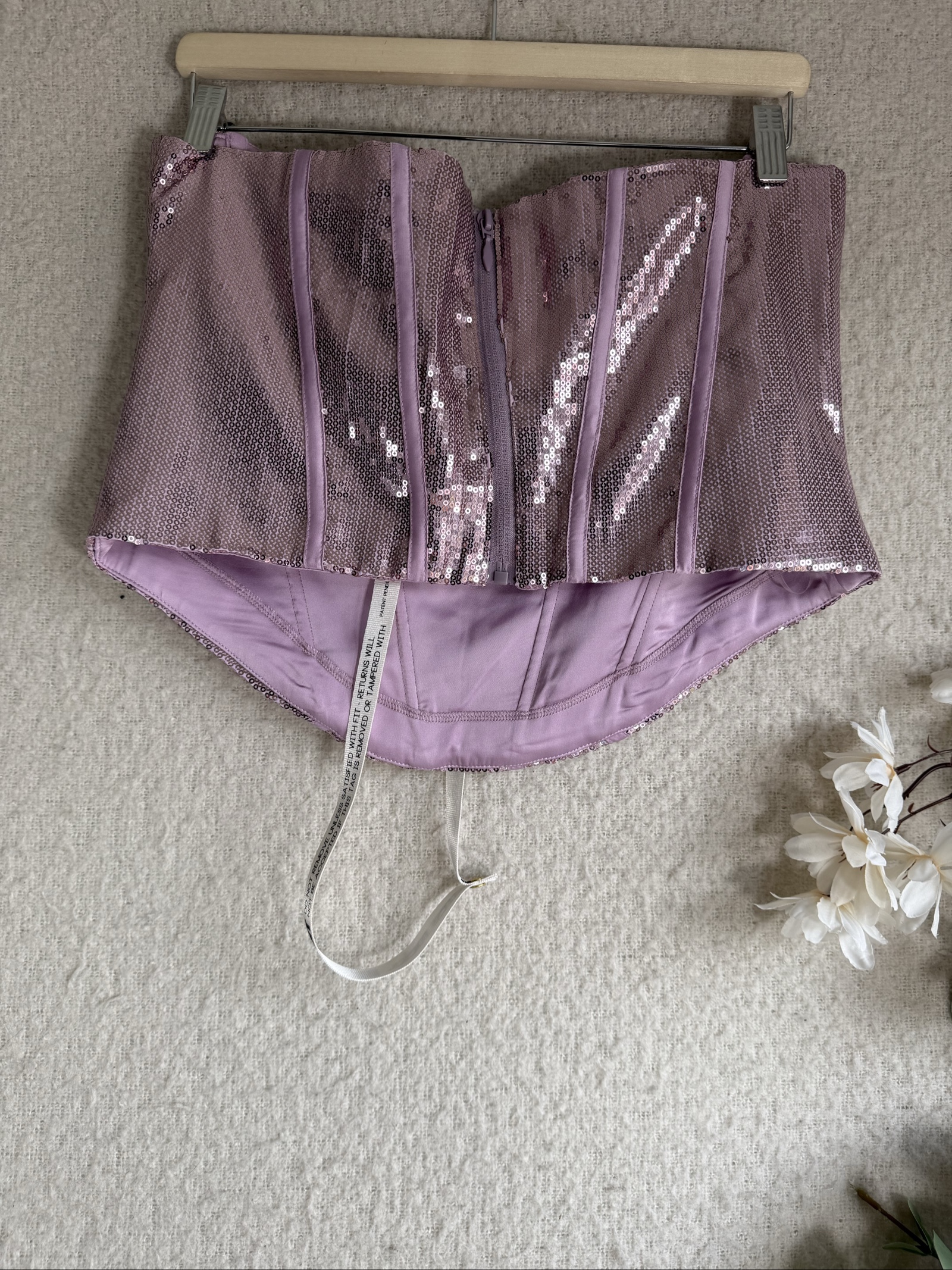 Mistress Rocks Lilac Sequin Corset L Plus Sparkly Bustier Party Top image 5
