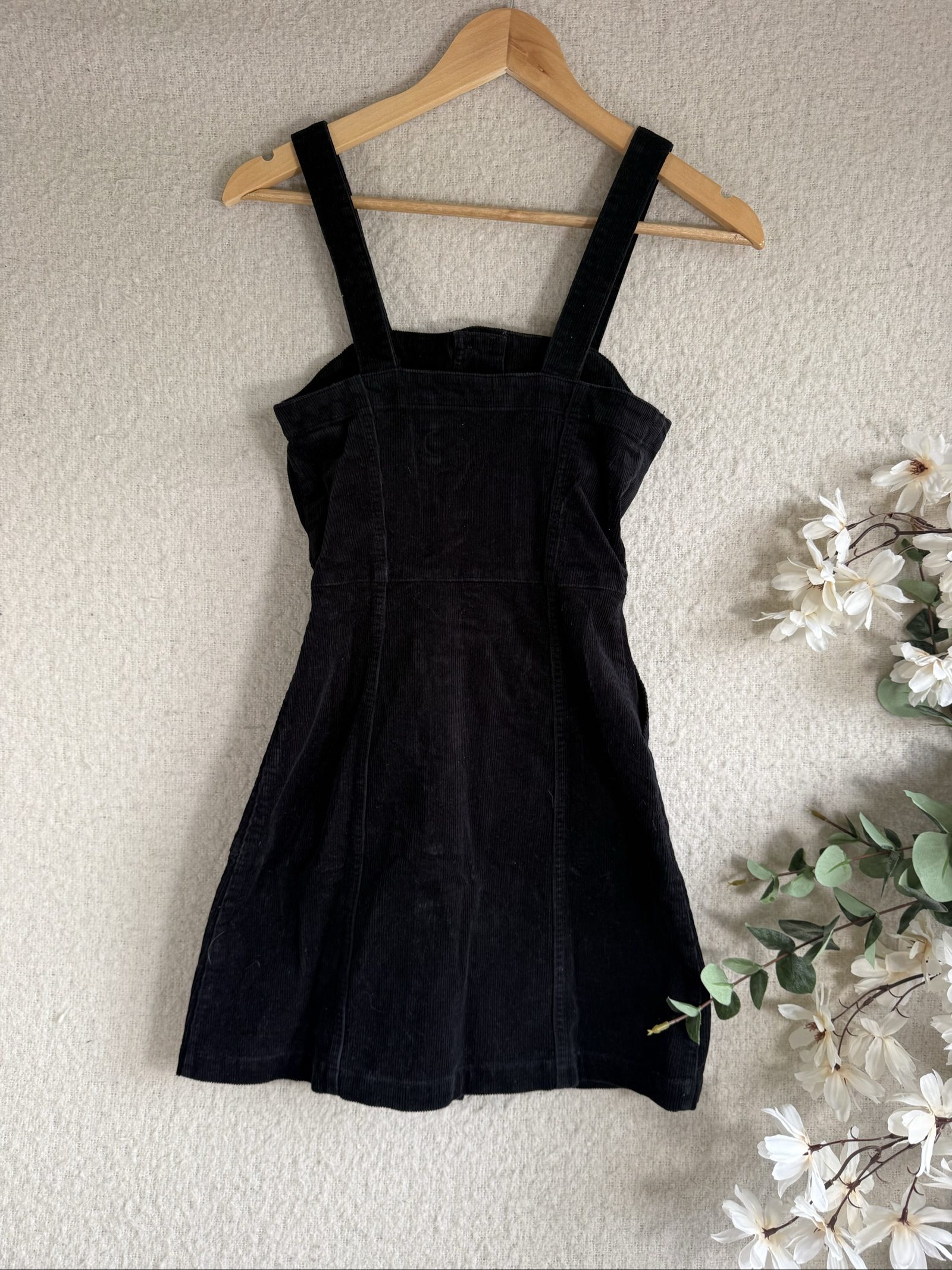 Denim Co Black Corduroy Button Front Dress UK 6 Stylish Sleeveless Pinafore image 4