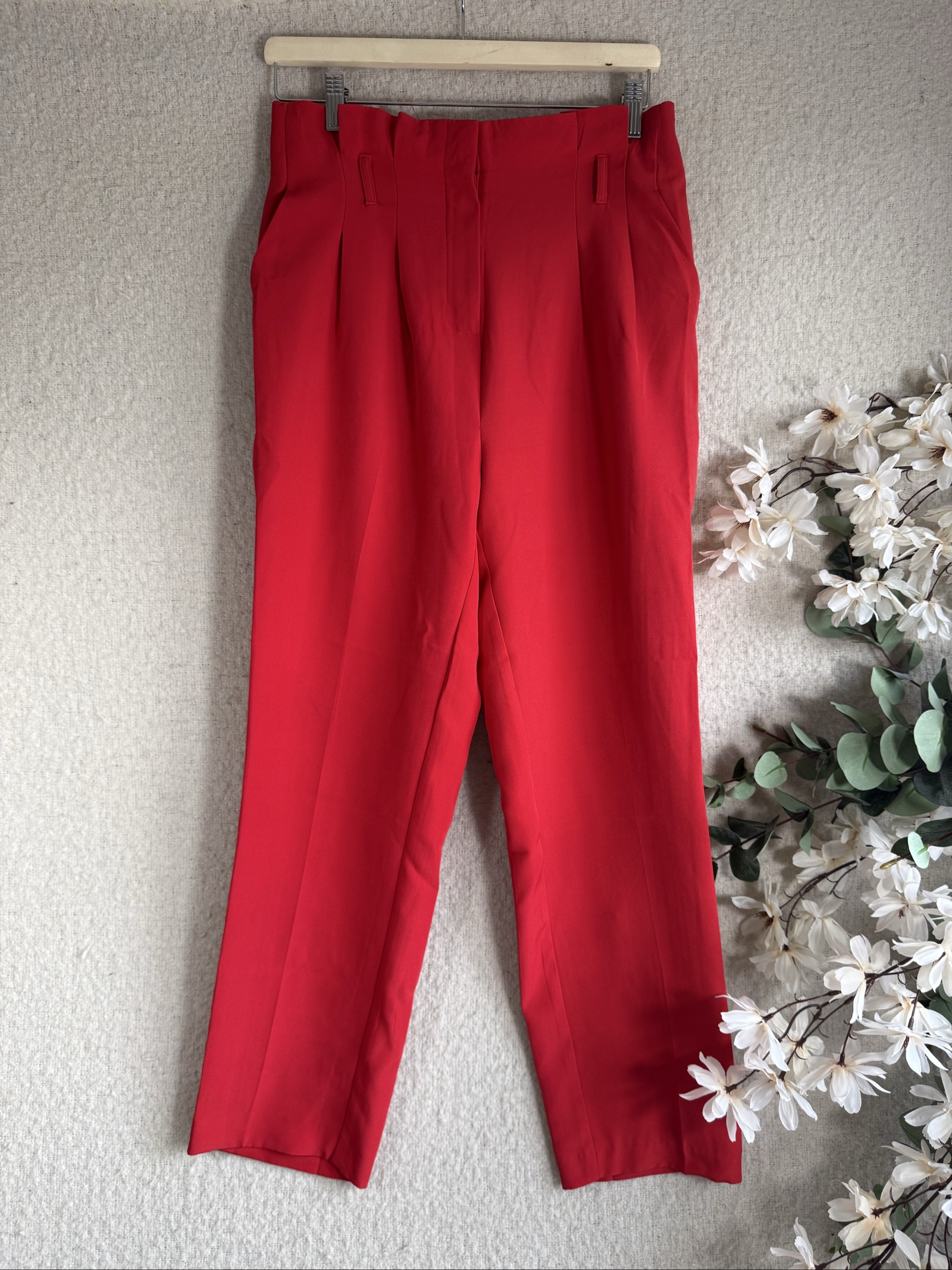 New Look Red Trousers UK 10 Classic Straight Leg High Waist Stylish Pants