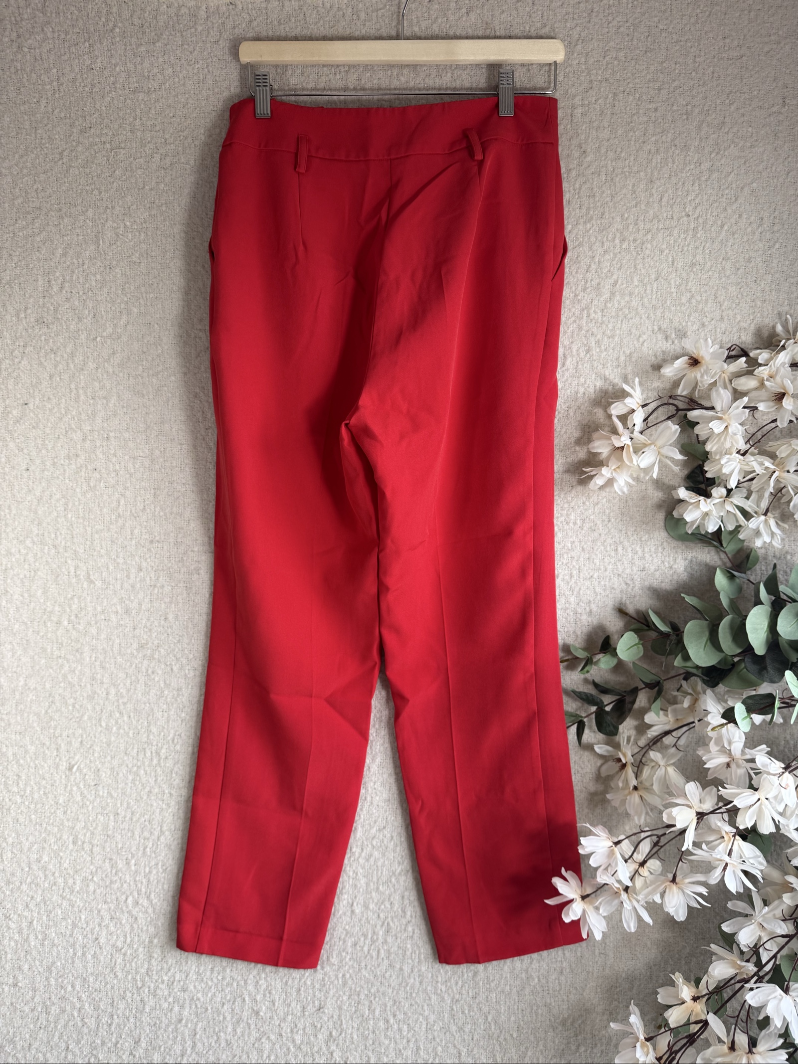 New Look Red Trousers UK 10 Classic Straight Leg High Waist Stylish Pants image 4