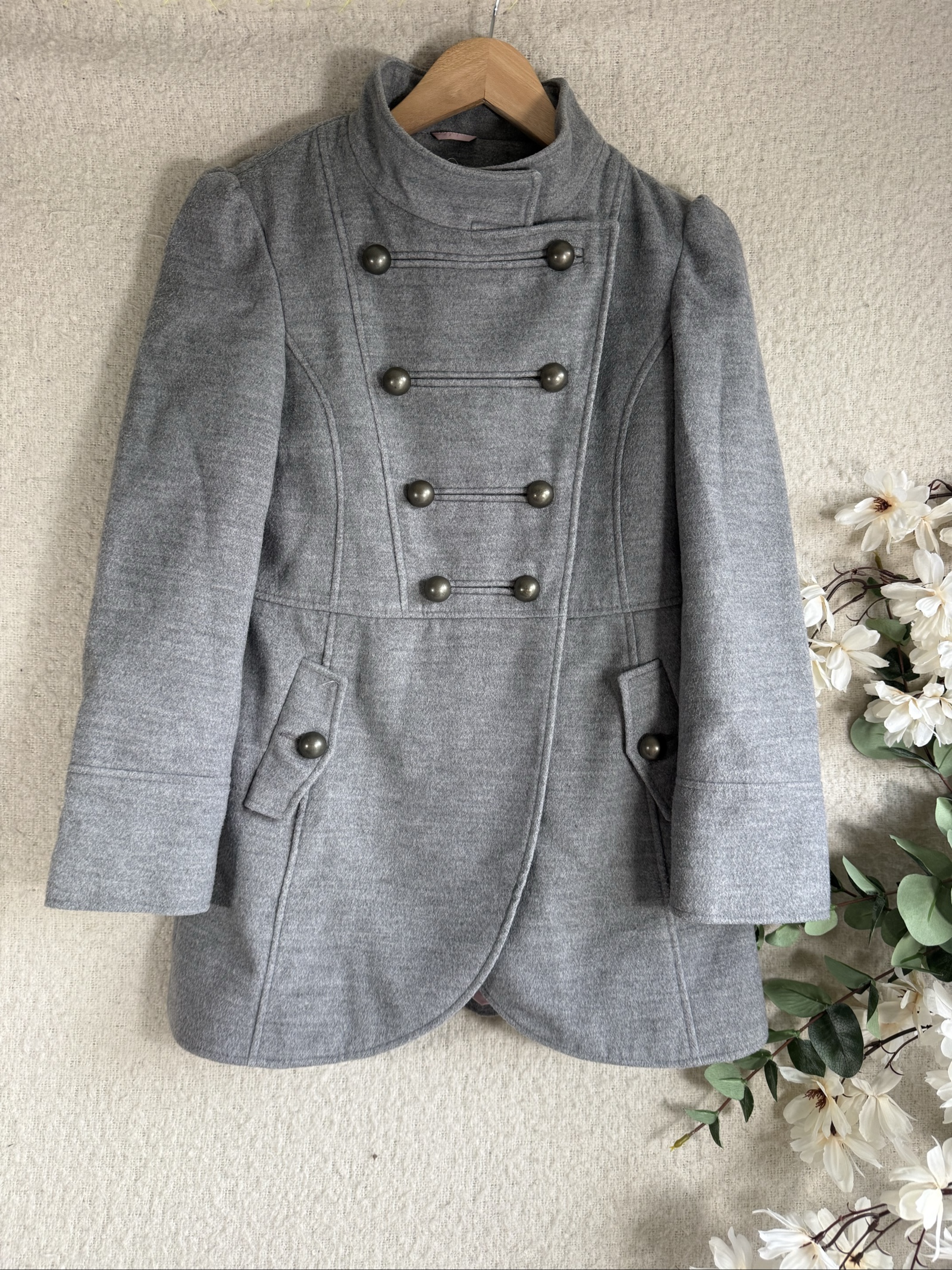 Miss E-vie Grey Military Style Coat Women's UK 12-13 Elegant Winter Jacket