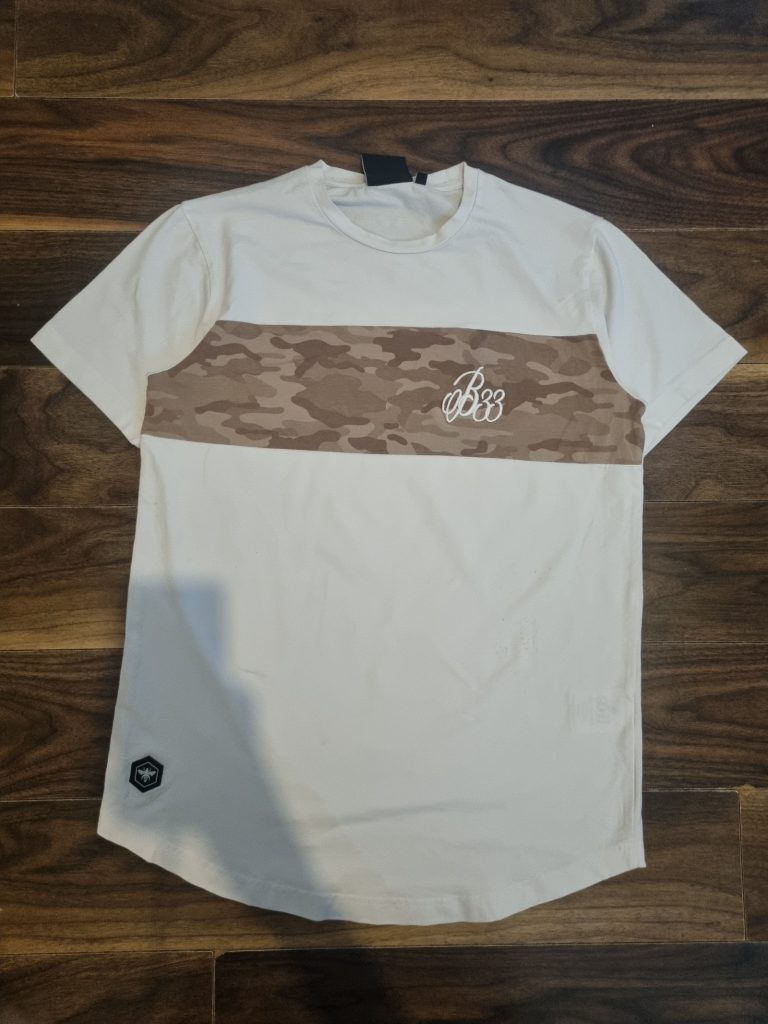 Bee Inspired Cream & Brown Camo Stripe T-Shirt Small