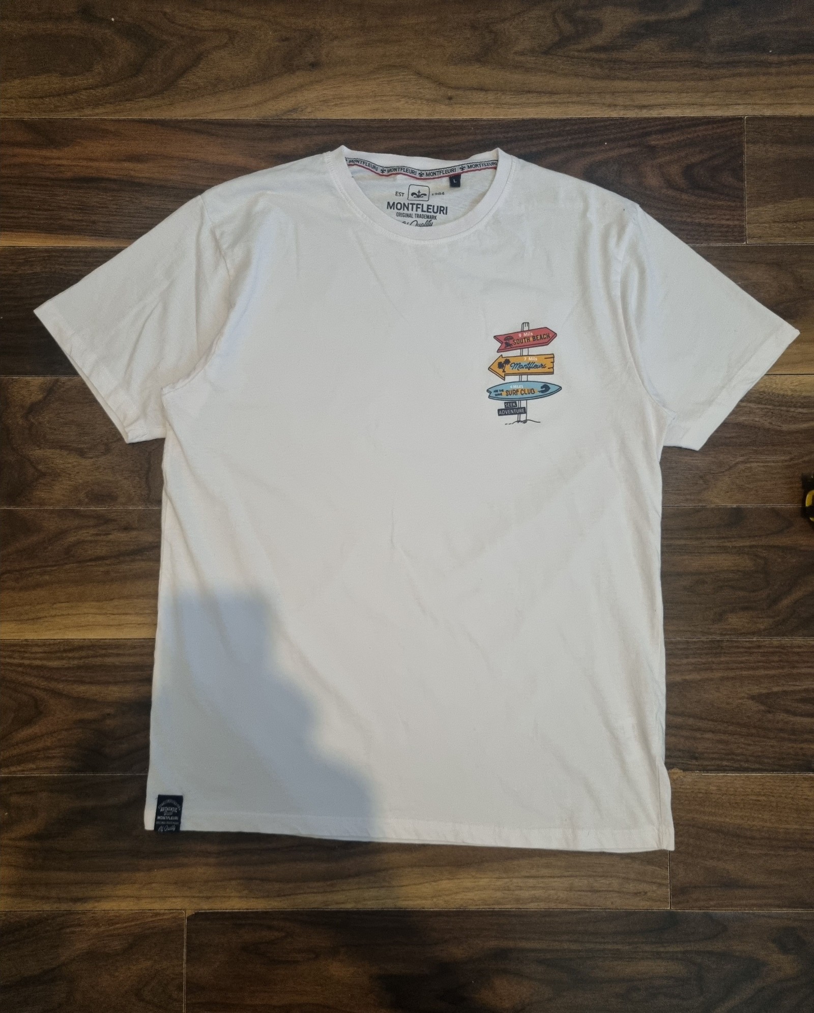 Montfleur White Cotton T-Shirt Large South Beach Print
