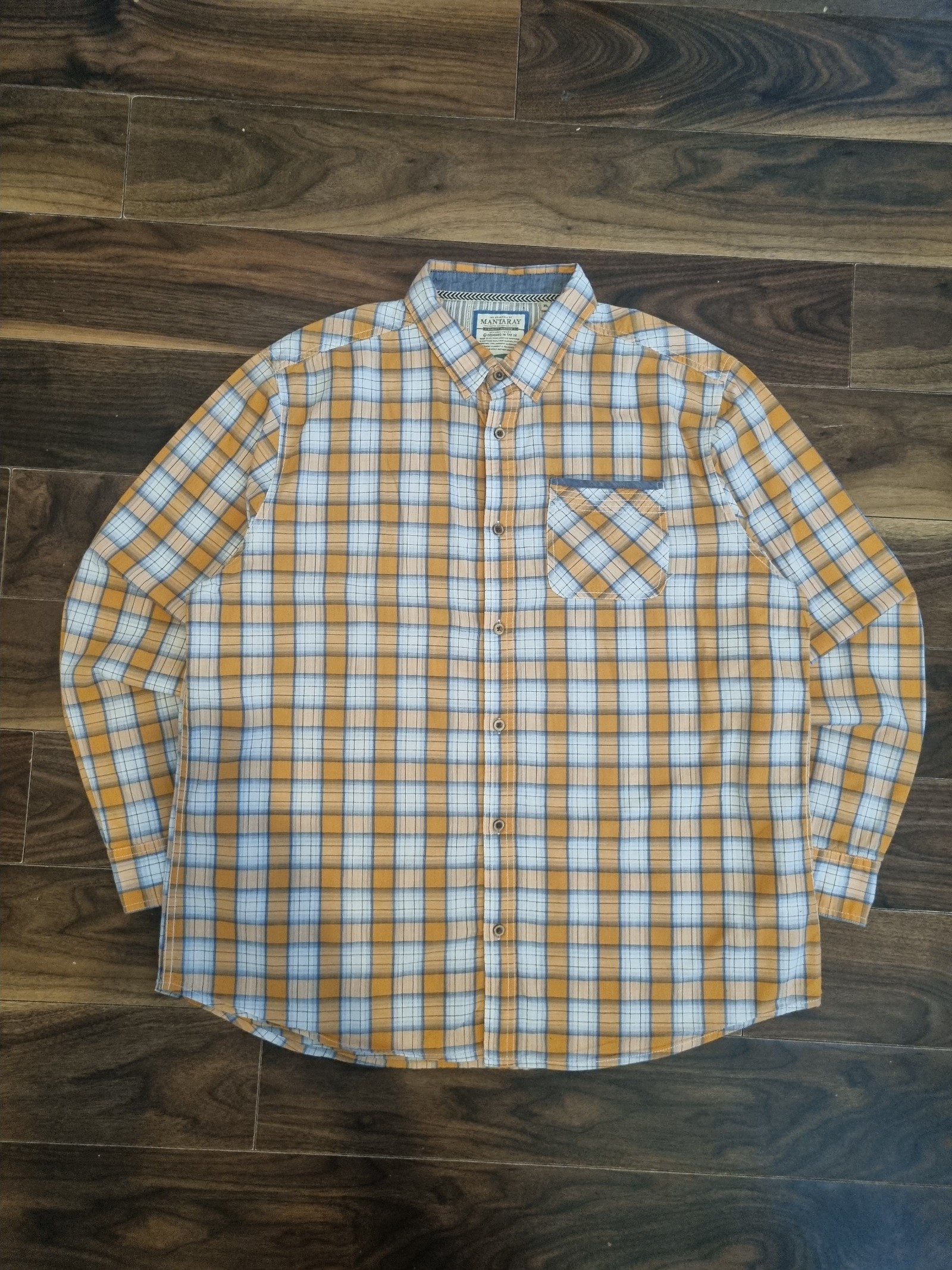 Mantaray Orange & Blue Check Shirt XL Long Sleeve Casual