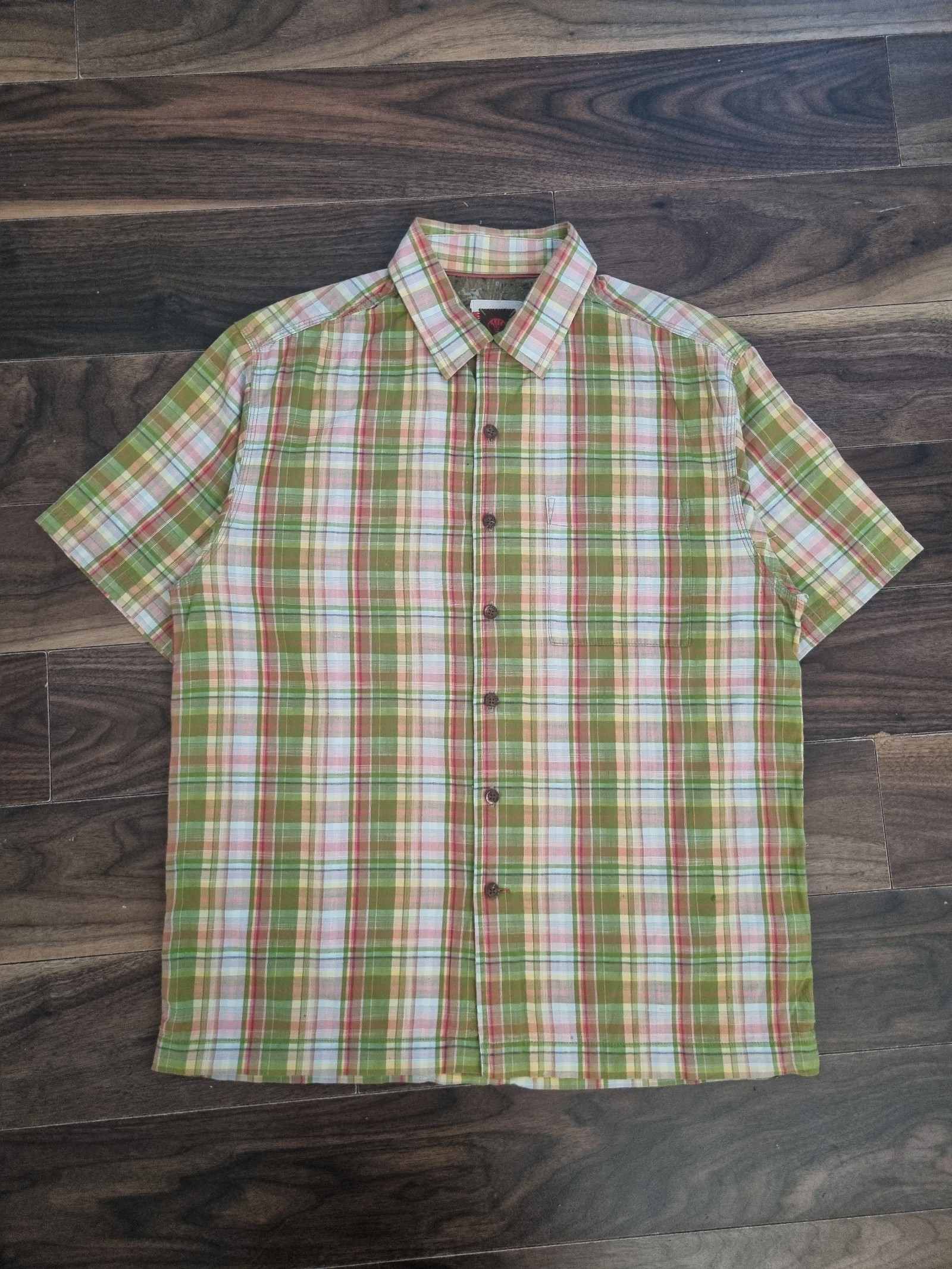 Fat Face Green, Pink & White Plaid Short Sleeve Shirt Medium