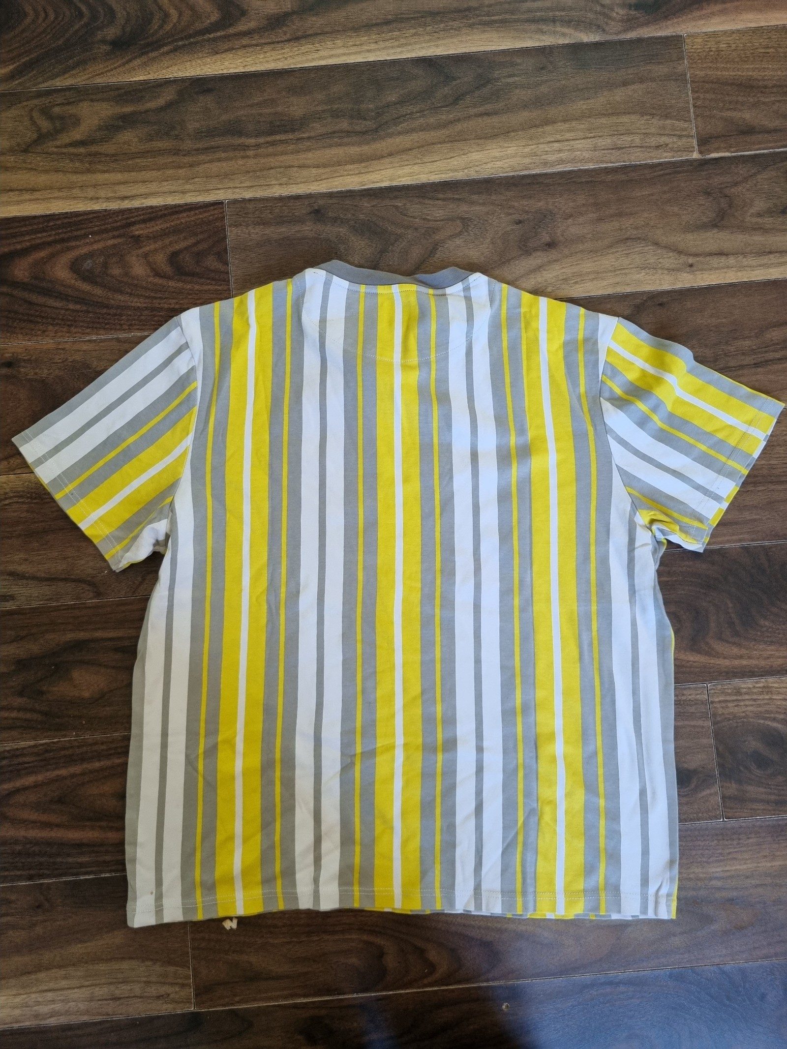 River Island Yellow, Grey & White Striped T-Shirt Large Logo Embroidered image 6